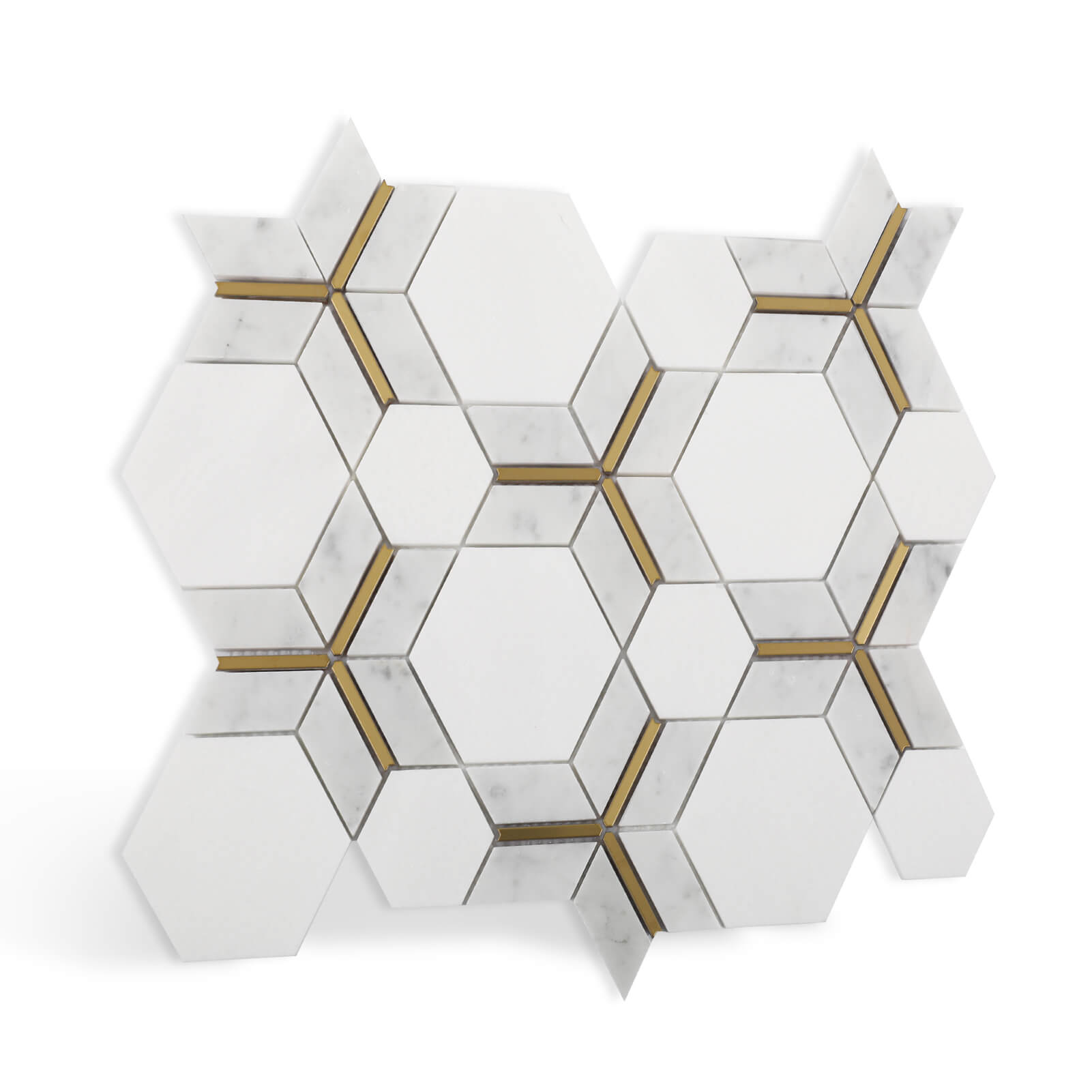 Diflart Marble Mosaic Tile, Cloud Jade with Thassos White Inlay Gold Metal, Polished, Marble Backsplash Tiles for Kitchen Bathroom Wall Floor, Pack of 5 Sheets