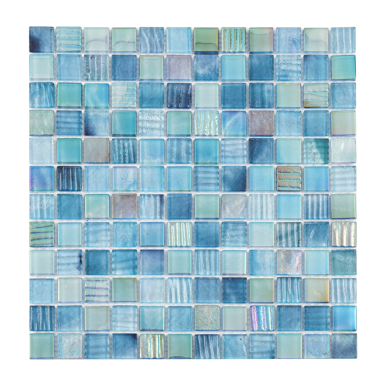 Pool Glass Mosaic Tiles, Iridescent Aqua, 1 Inch Sqaure, 5 Sheets Glass Tile for Swimming Pool, Kitchen Backsplash, Shower, Bathroom Wall, Waterline, Fountain