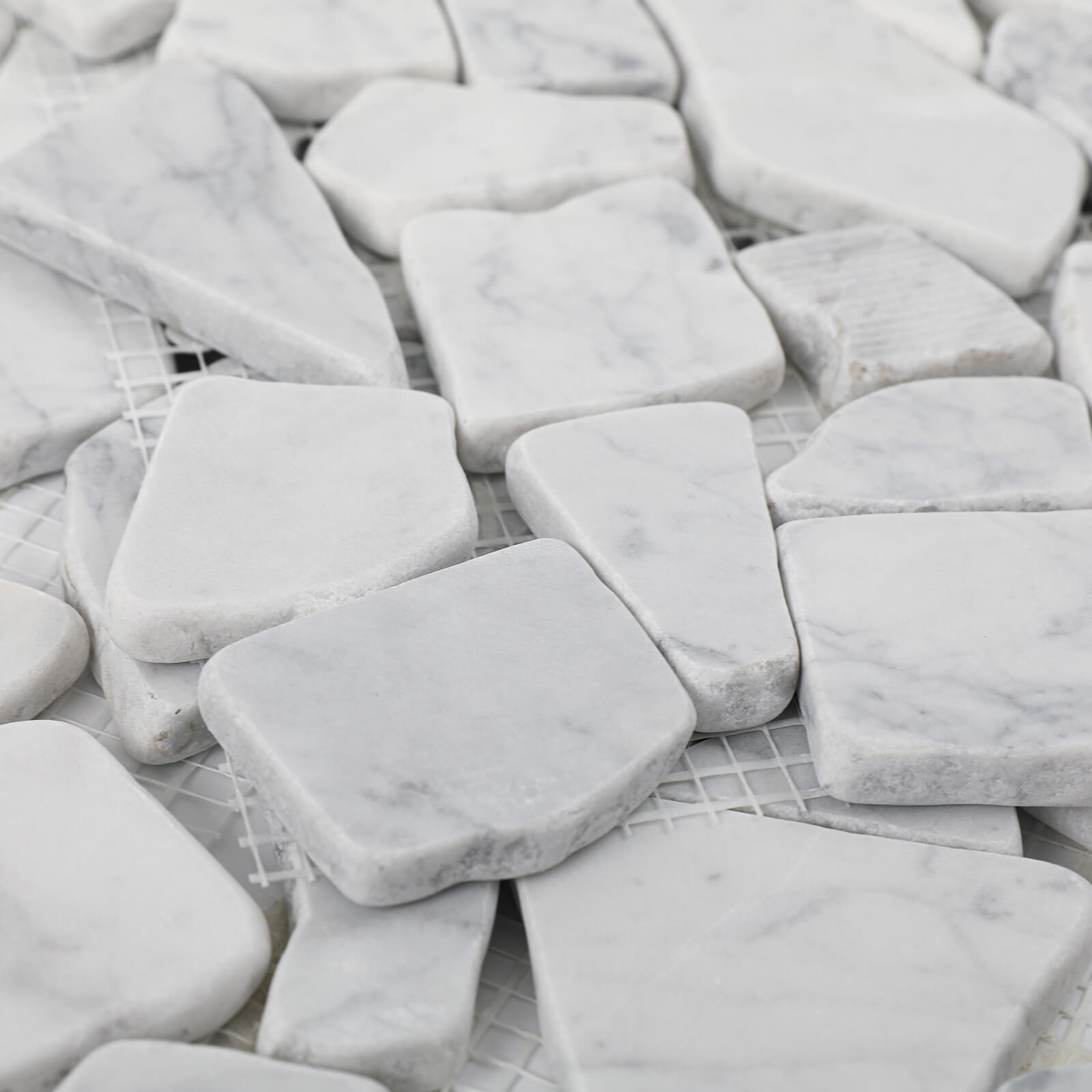 Diflart Stone Pebble Tile for Shower Floor, Carrara White Random, 4 Sheets