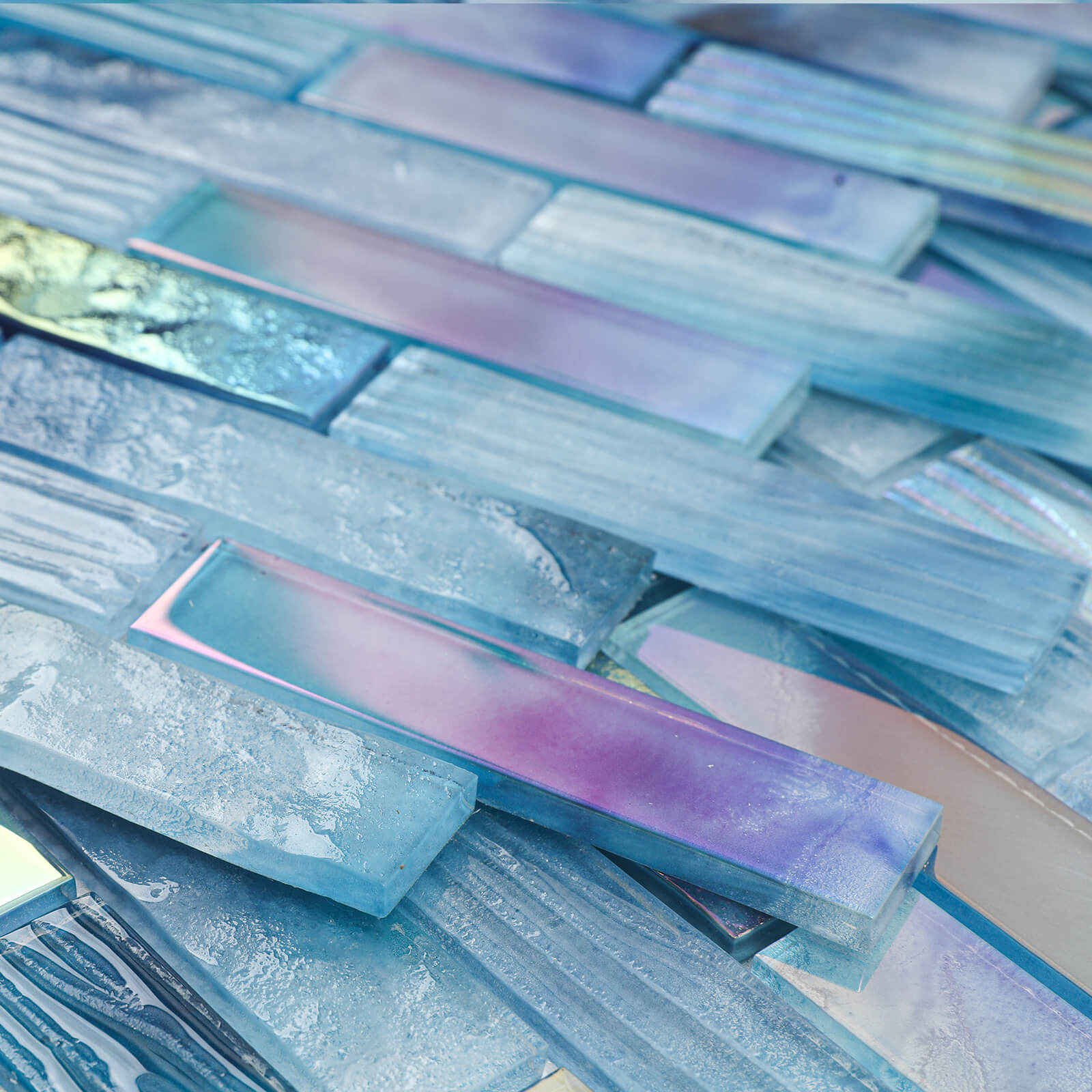 Pool Glass Mosaic Tiles, Iridescent Aqua, 1x4 Inch Brick, 5 Sheets Glass Tile for Swimming Pool, Kitchen Backsplash, Shower, Bathroom Wall, Waterline, Fountain