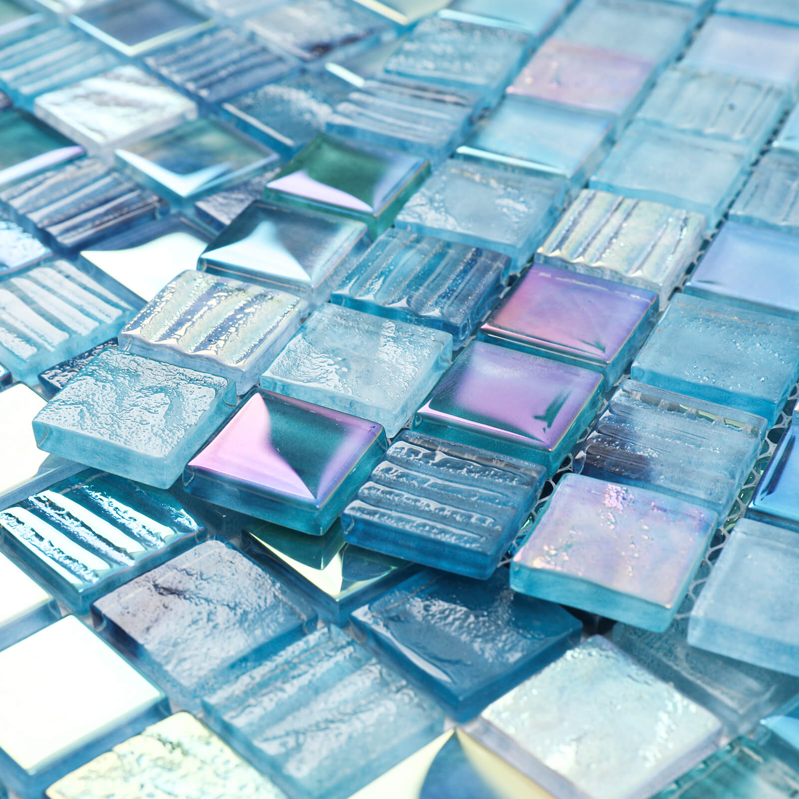 Pool Glass Mosaic Tiles, Iridescent Aqua, 1 Inch Sqaure, 5 Sheets Glass Tile for Swimming Pool, Kitchen Backsplash, Shower, Bathroom Wall, Waterline, Fountain