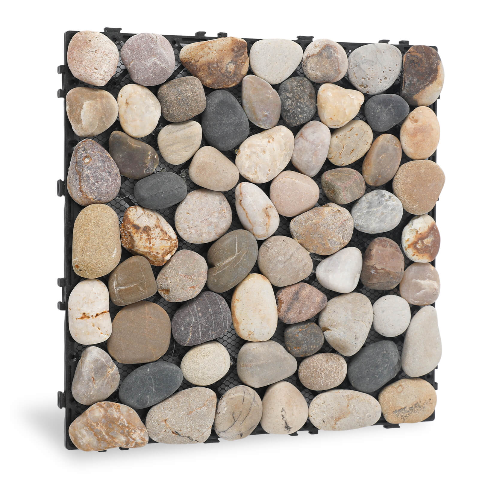 G98N Diflart Natural Pebble Deck Tiles for Floor, River Rock Oval, 4 Sheets, Outdoor Interlocking Stone Pebble Mosaic Tile for Patio, Terrace, Garden