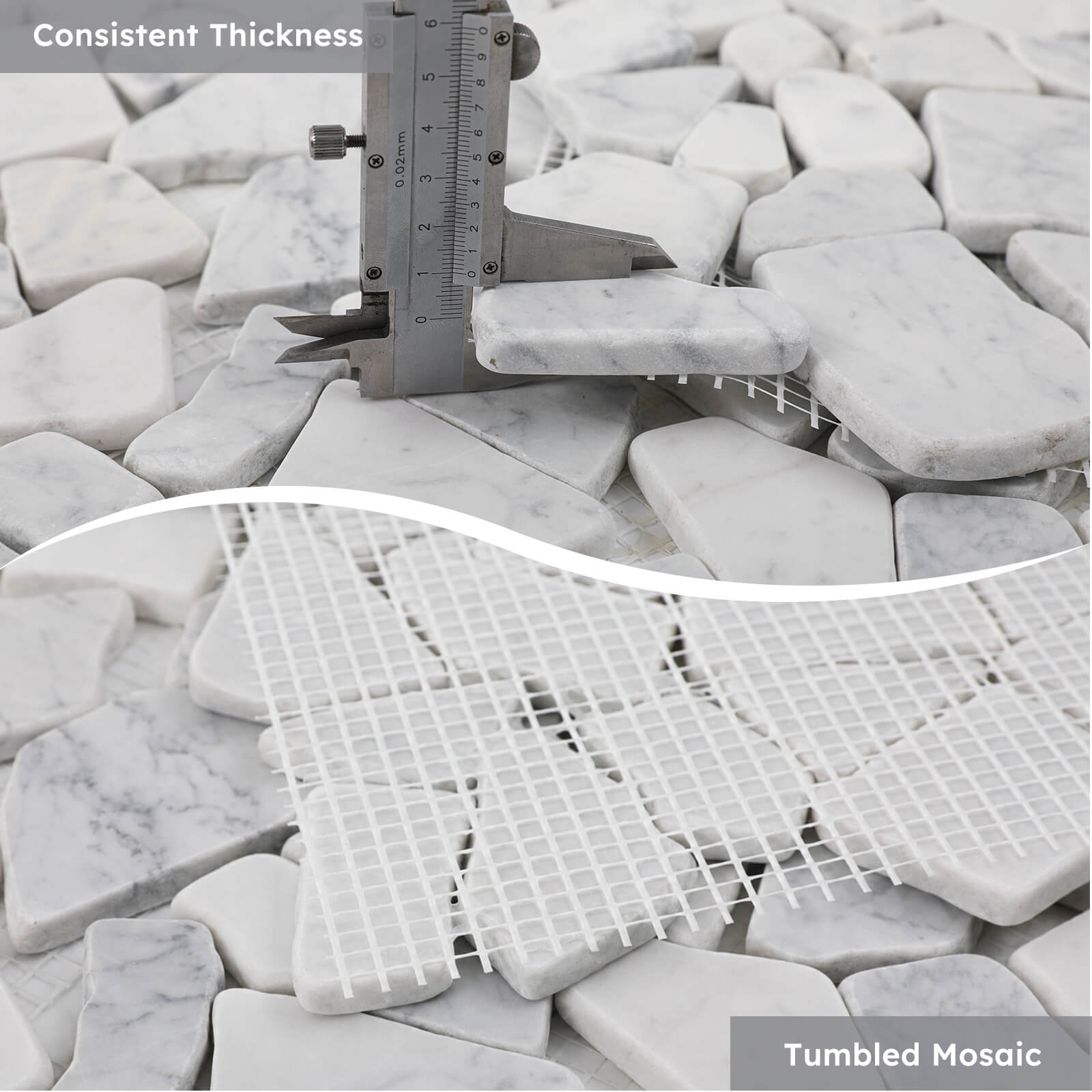 Diflart Stone Pebble Tile for Shower Floor, Carrara White Random, 4 Sheets