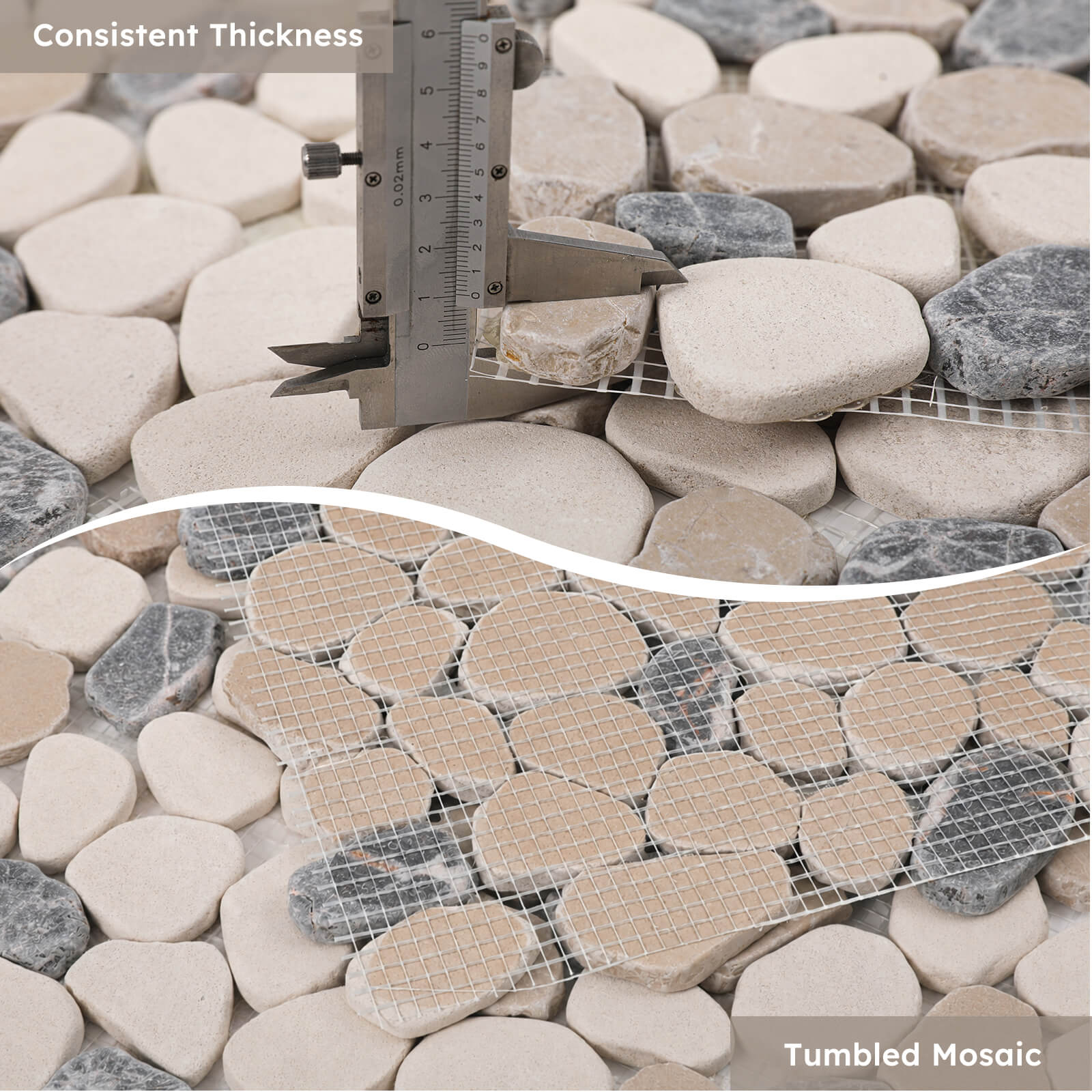 Diflart Stone Pebble Tile for Shower Floor, Sea Sand Random, 4 Sheets
