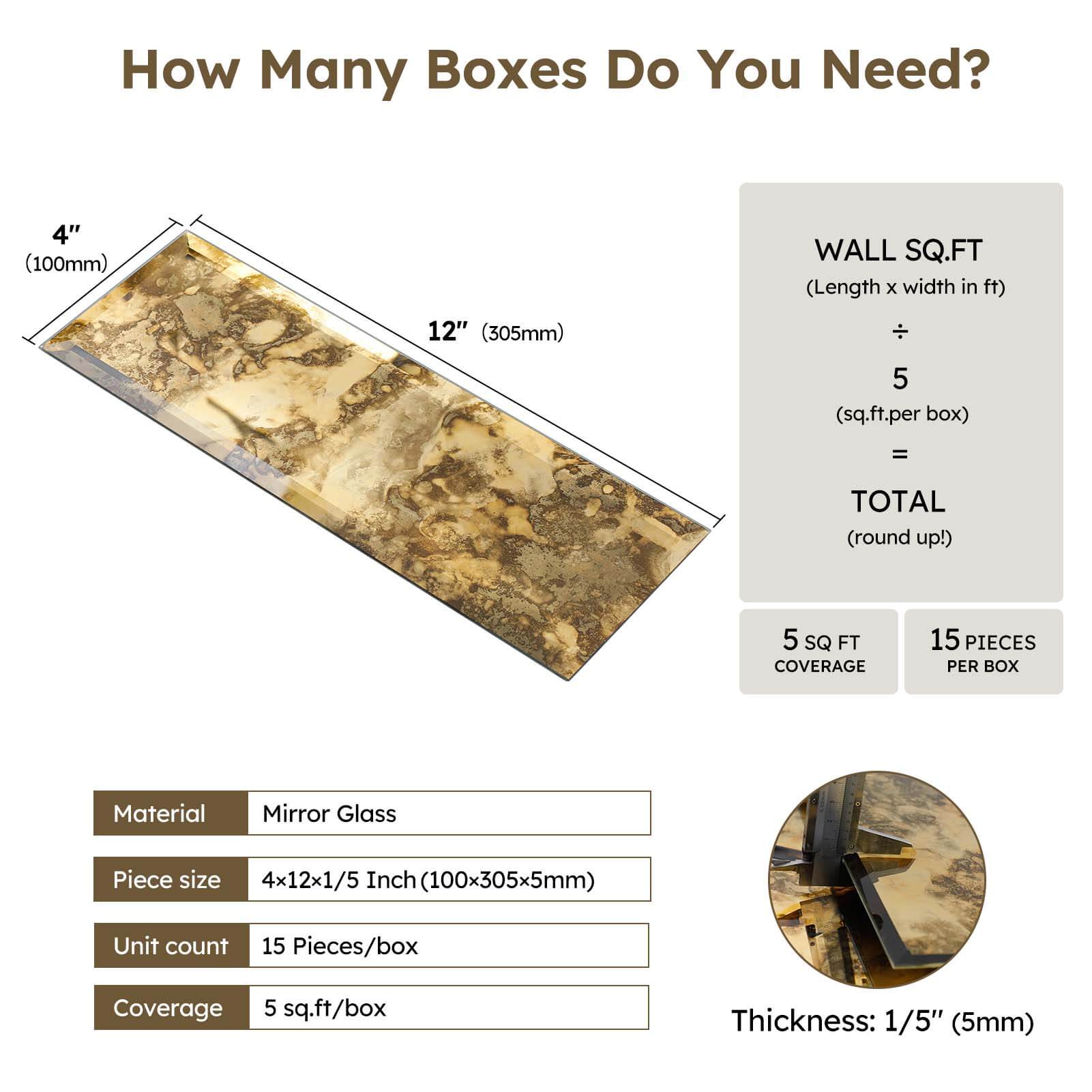 Diflart Peel and Stick Mirror Backsplash, Gold Antique, 4x12 Inch, Beveled Mirror Tiles for Kitchen Bar Accent Wall Tile