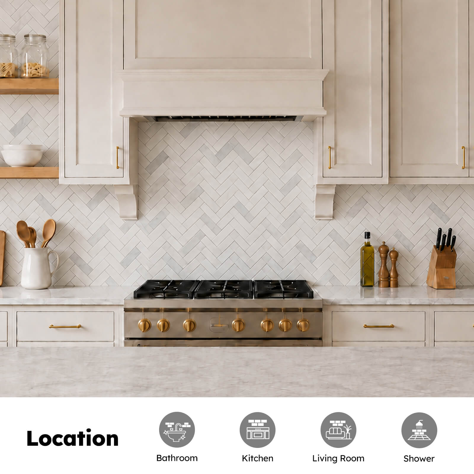 Diflart Natural Marble Mosaic Tile Polished, 1x3 Inch Herringbone, 5 Sheets