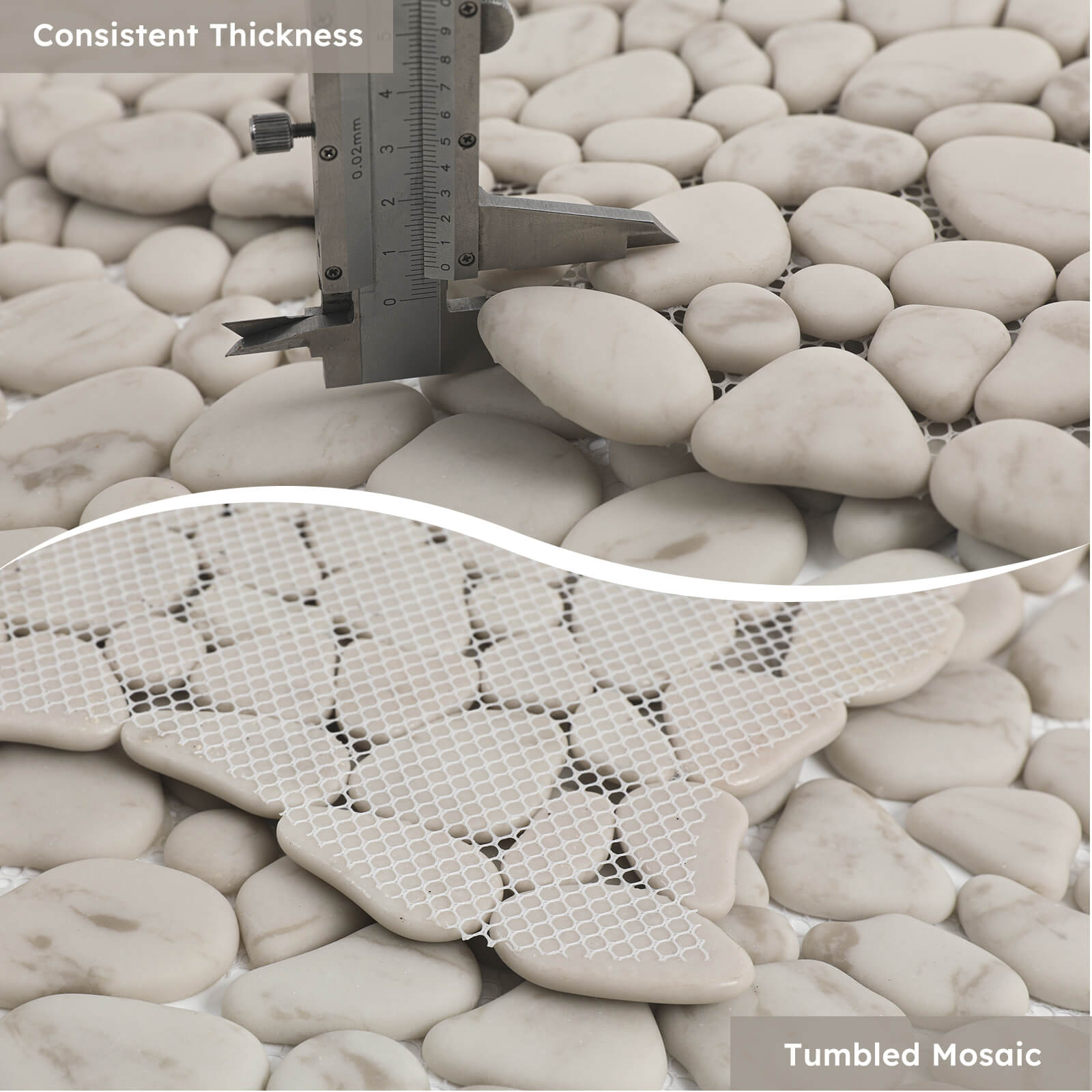 Diflart Pebble Tile for Shower Floor, Beige Marble Veins Oval,Pebble Backsplash for Kitchen Bathroom Wall and Floor Tile
