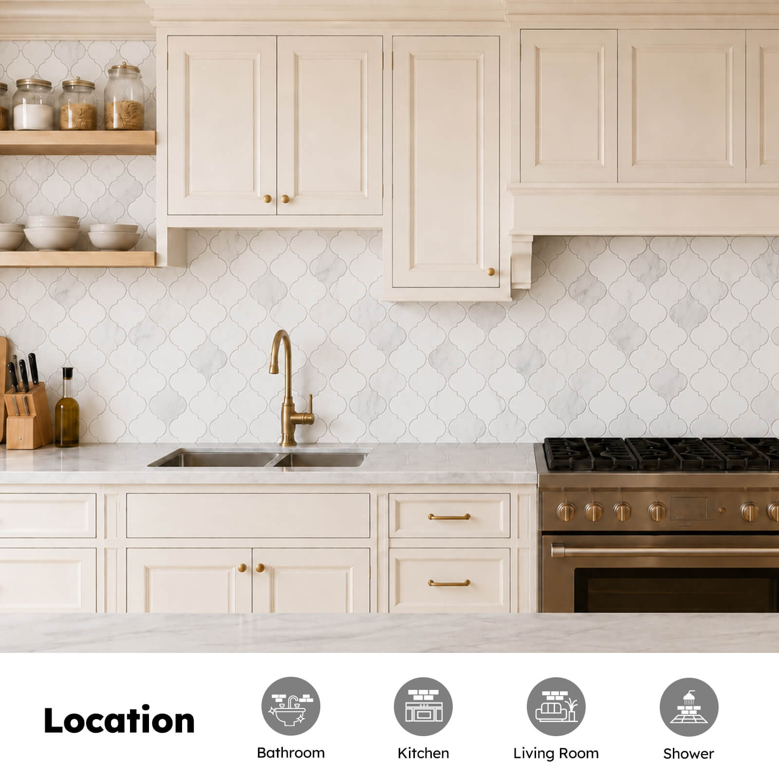 Diflart Natural Marble Mosaic Tile Polished, 3 Inch Arabesque, 5 Sheets