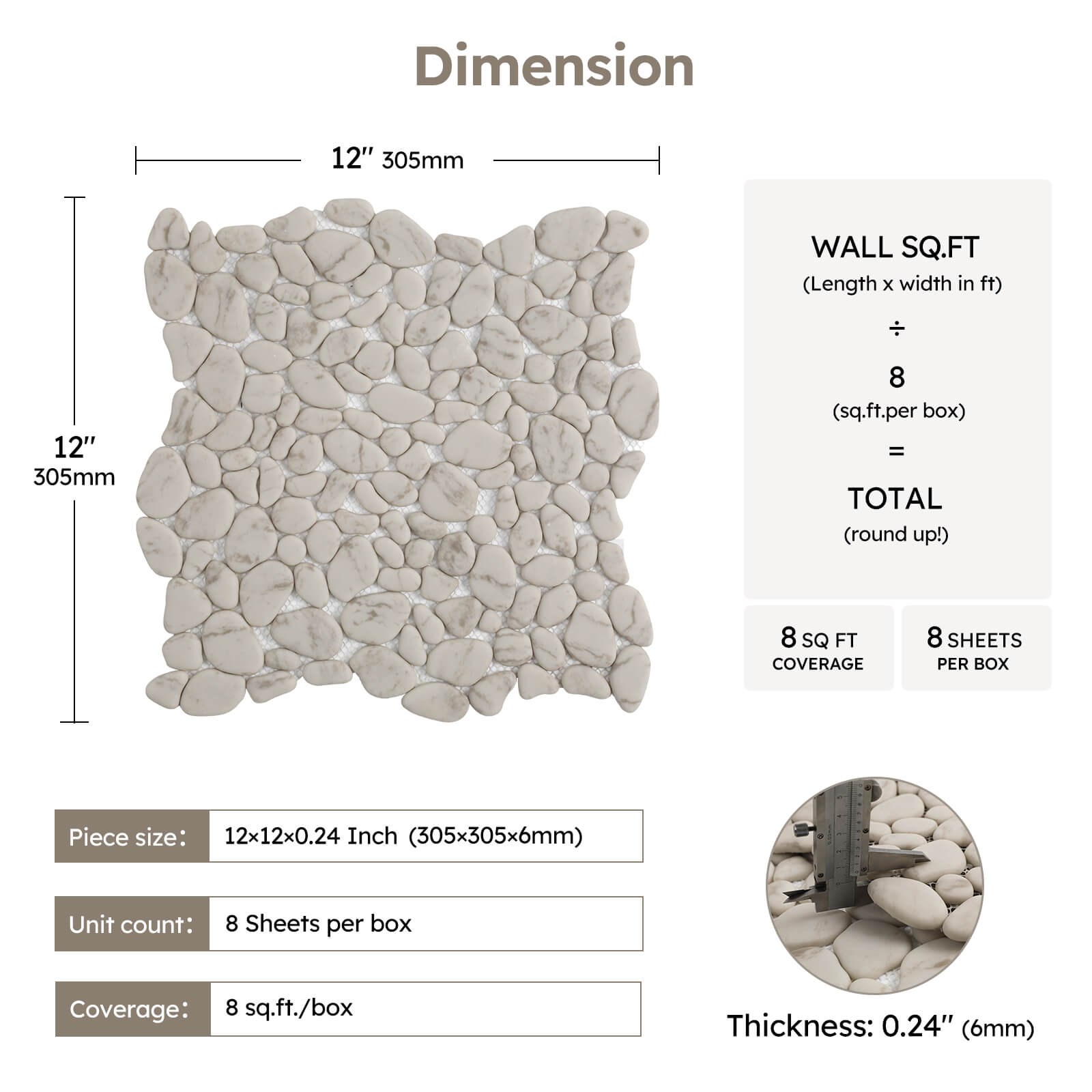 Diflart Pebble Tile for Shower Floor, Beige Marble Veins Oval,Pebble Backsplash for Kitchen Bathroom Wall and Floor Tile