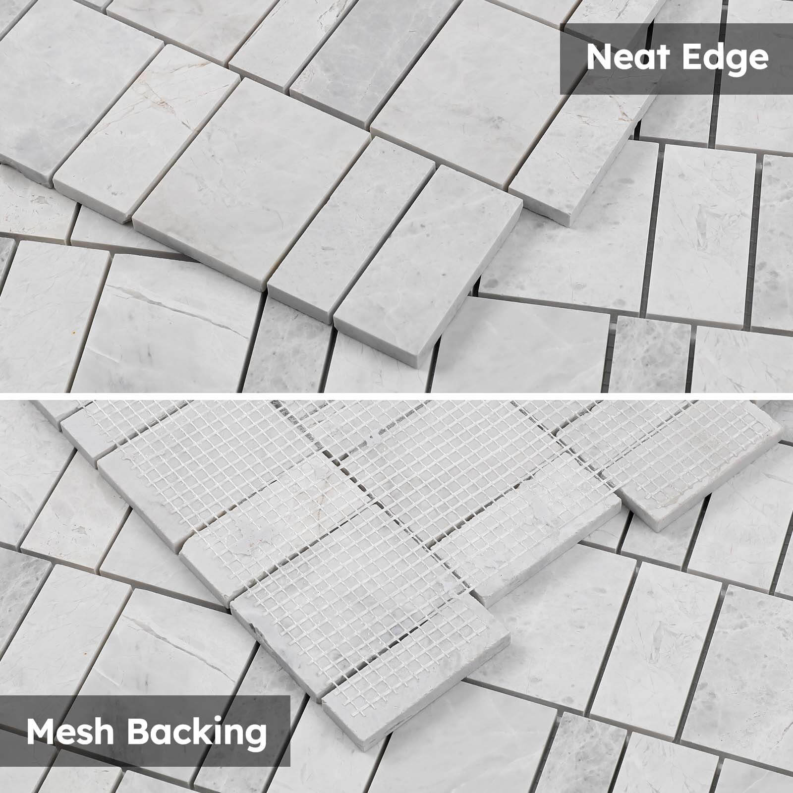 Diflart Andes Grey Marble Mosaic Tile, Offset Piano Pattern, Honed, Marble Backsplash Tiles for Kitchen Bathroom Wall Floor, Pack of 5 Sheets
