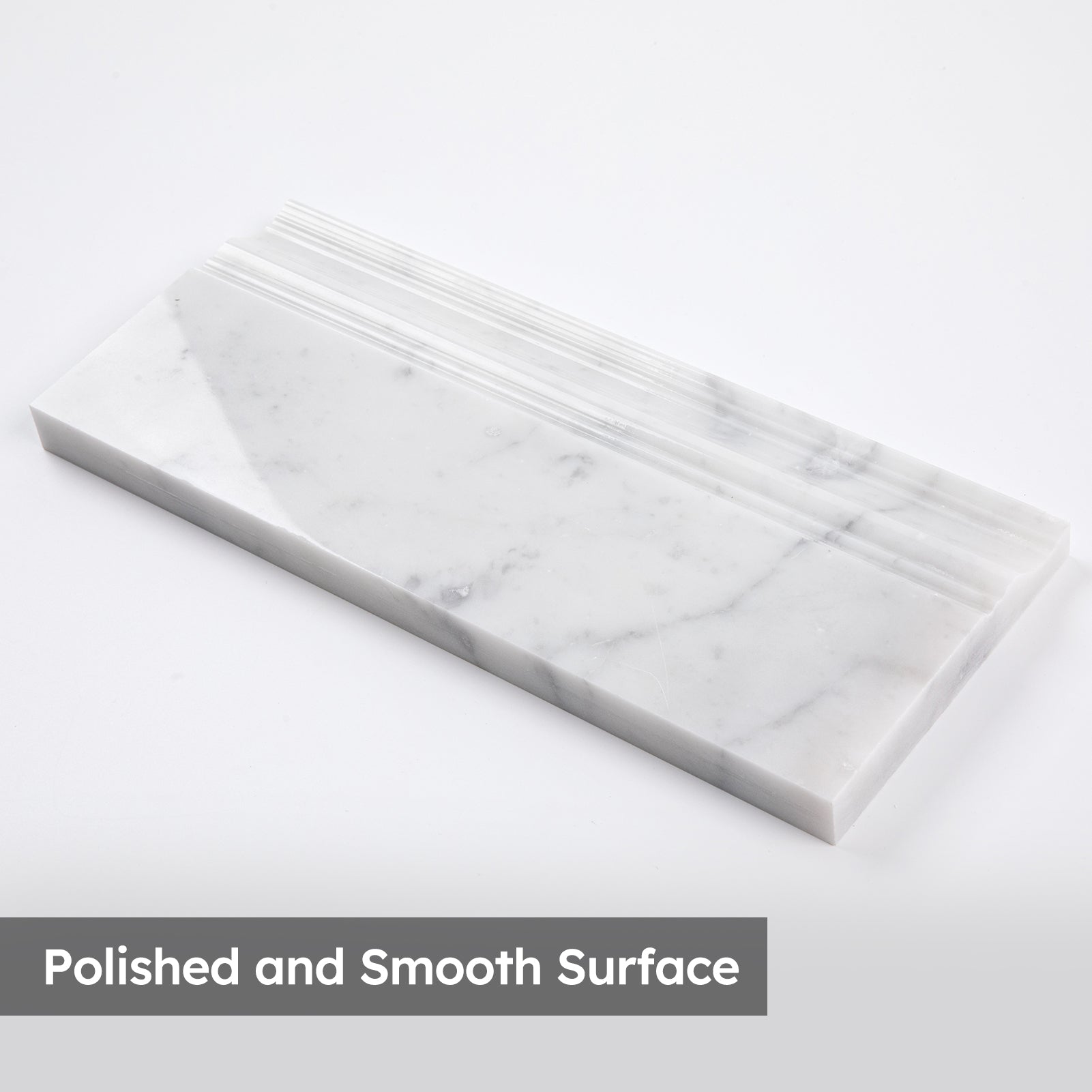 Diflart Carrara White Marble Baseboard Molding Trim, 5x12 Inch, Polished, Bianco Italian Carrera Skirting Base Moulding for Bathroom Wall and Kitchen Backsplash, 4 Pcs (Crown)