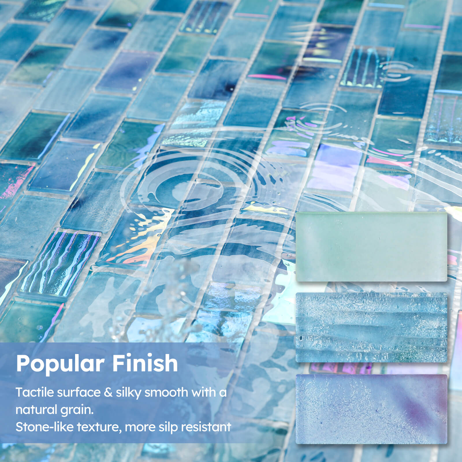 Pool Glass Mosaic Tiles, Iridescent Aqua, 1x2 Inch Brick, 5 Sheets Glass Tile for Swimming Pool, Kitchen Backsplash, Shower, Bathroom Wall, Waterline, Fountain