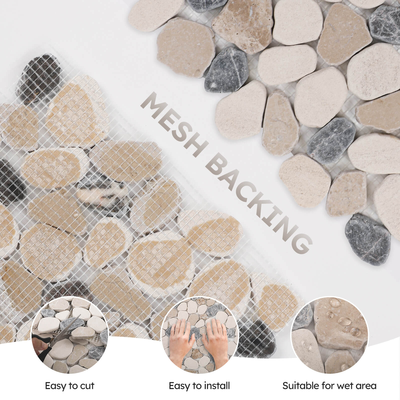 Diflart Stone Pebble Tile for Shower Floor, Sea Sand Random, 4 Sheets