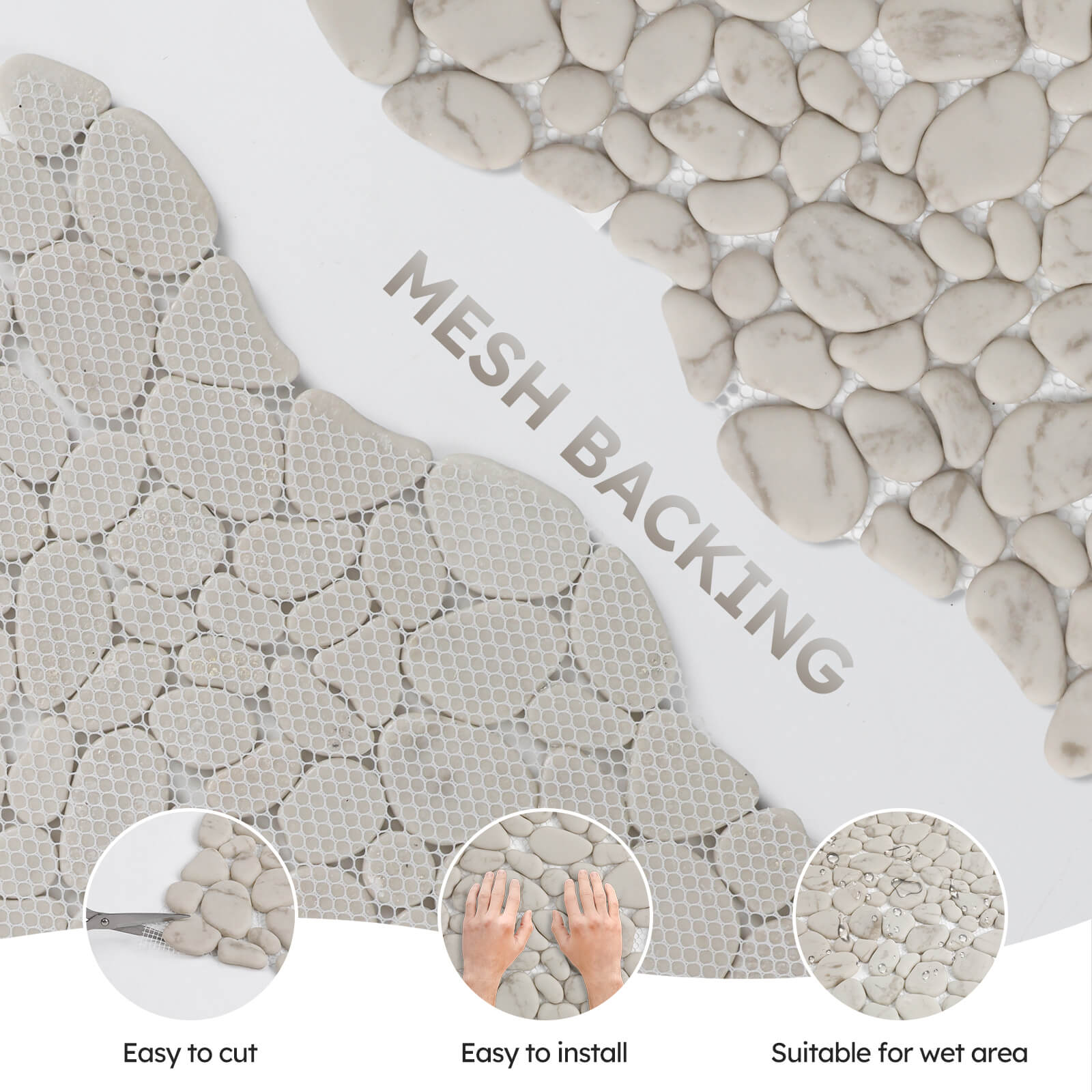 Diflart Pebble Tile for Shower Floor, Beige Marble Veins Oval,Pebble Backsplash for Kitchen Bathroom Wall and Floor Tile