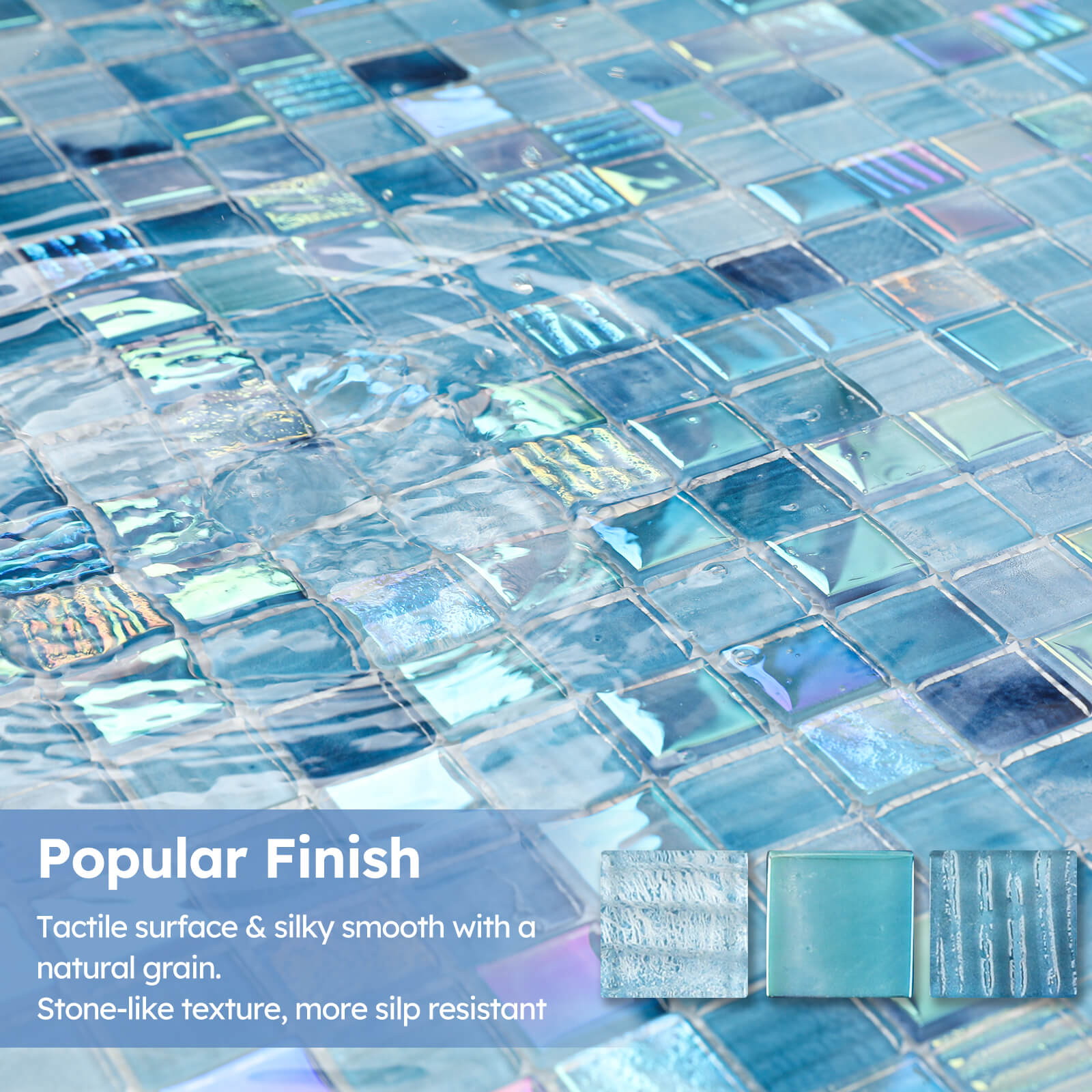 Pool Glass Mosaic Tiles, Iridescent Aqua, 1 Inch Sqaure, 5 Sheets Glass Tile for Swimming Pool, Kitchen Backsplash, Shower, Bathroom Wall, Waterline, Fountain