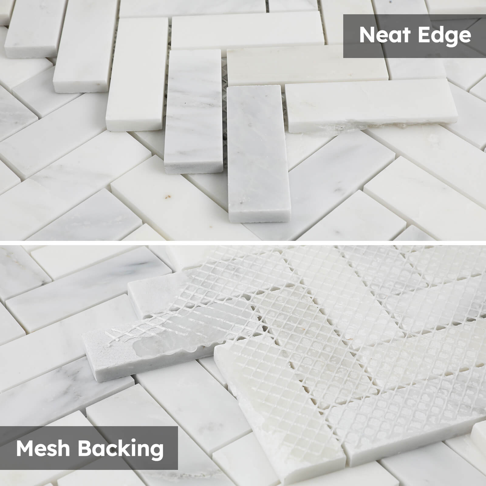 Diflart Natural Marble Mosaic Tile Polished, 1x3 Inch Herringbone, 5 Sheets