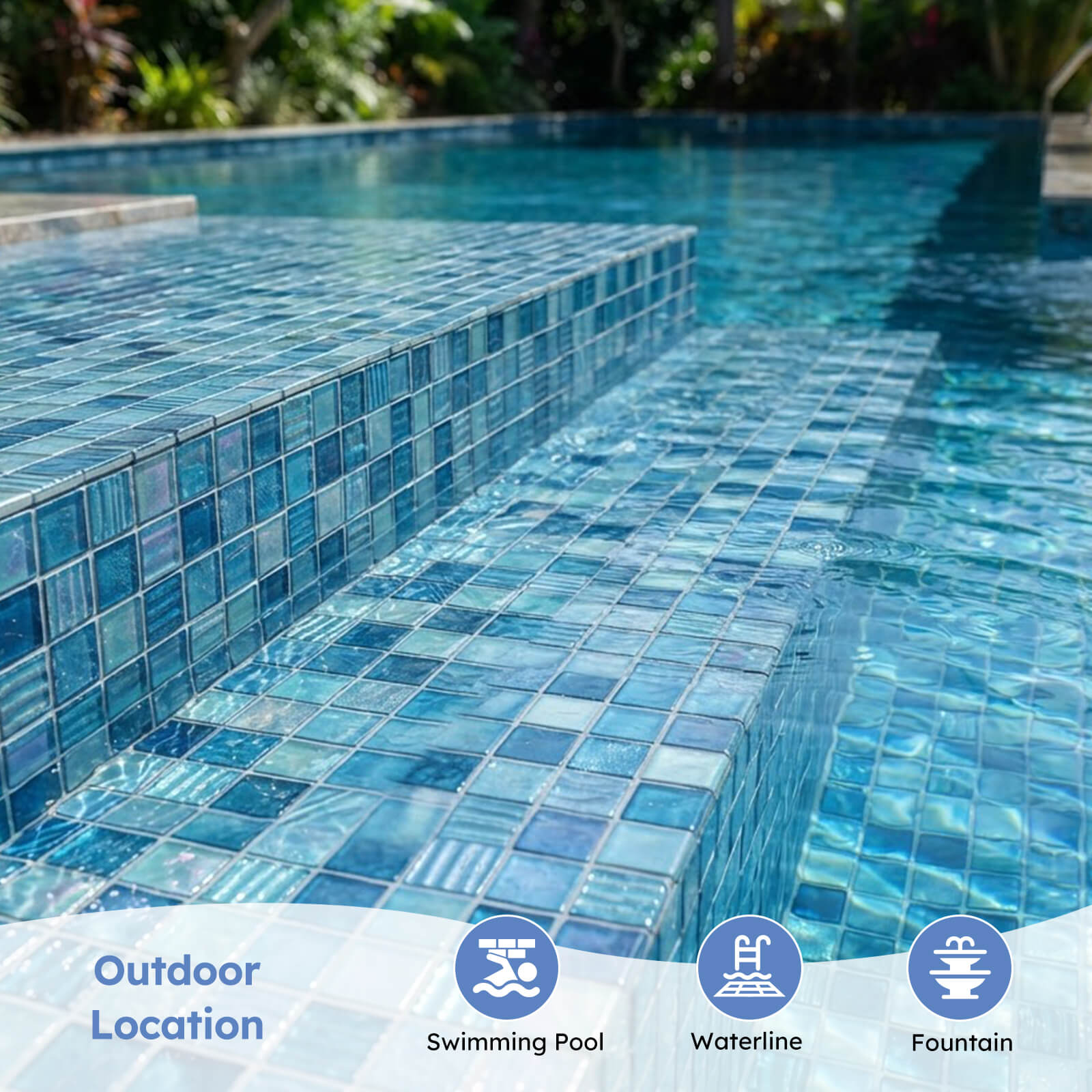 Pool Glass Mosaic Tiles, Iridescent Aqua, 1 Inch Sqaure, 5 Sheets Glass Tile for Swimming Pool, Kitchen Backsplash, Shower, Bathroom Wall, Waterline, Fountain