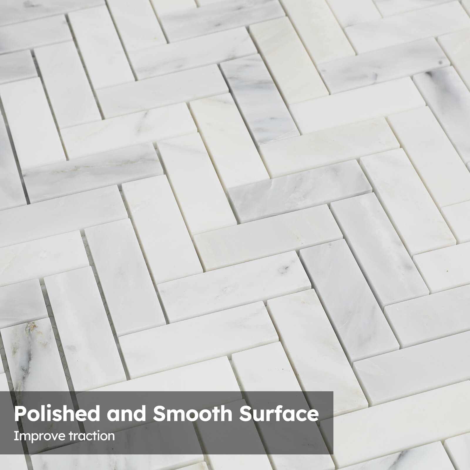 Diflart Natural Marble Mosaic Tile Polished, 1x3 Inch Herringbone, 5 Sheets