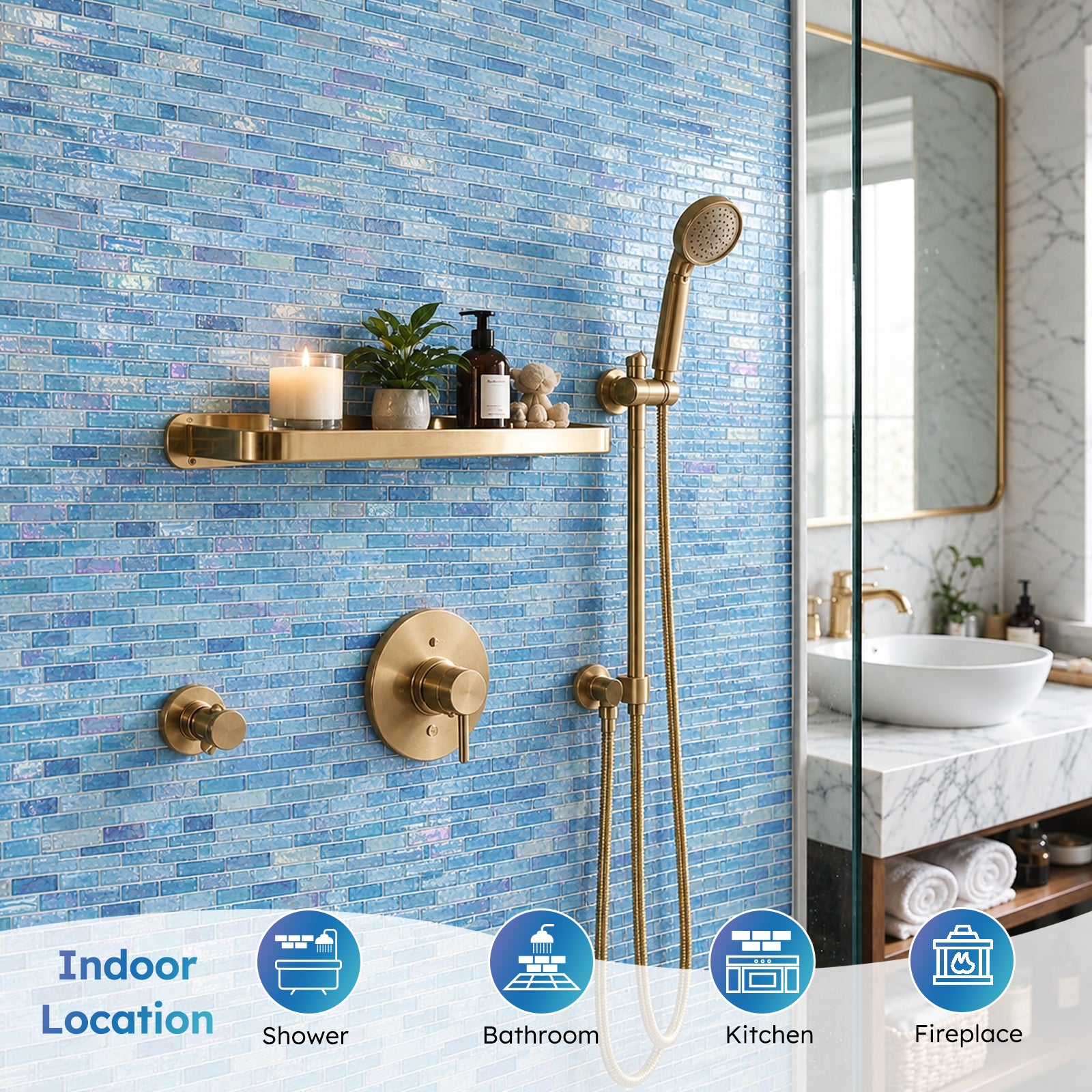 Pool Glass Mosaic Tiles, Iridescent Aqua, 1x2 Inch Brick, 5 Sheets Glass Tile for Swimming Pool, Kitchen Backsplash, Shower, Bathroom Wall, Waterline, Fountain
