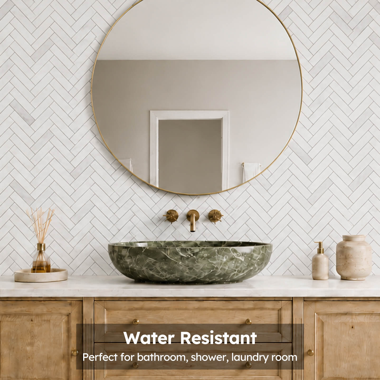 Diflart Natural Marble Mosaic Tile Polished, 1x3 Inch Herringbone, 5 Sheets
