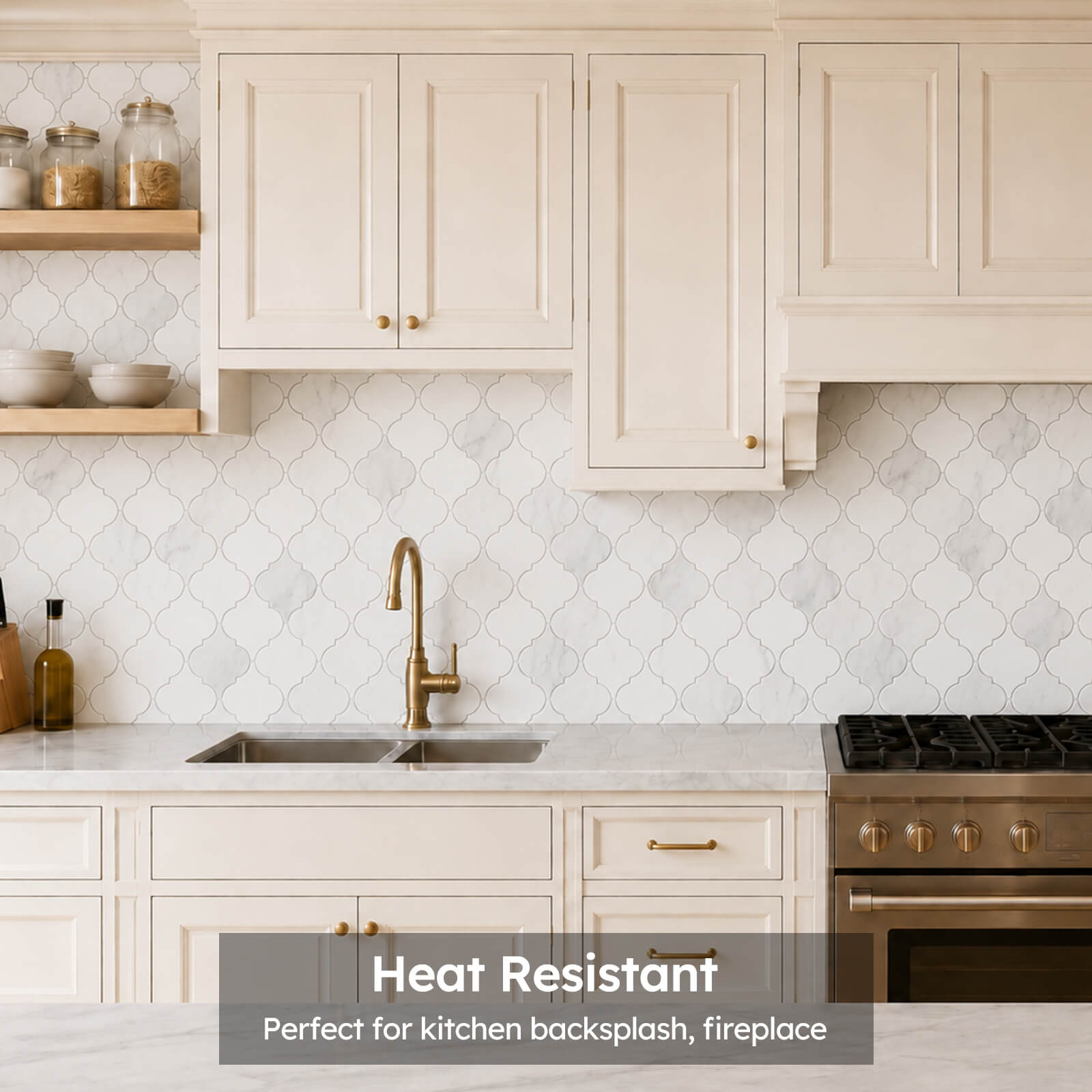 Diflart Natural Marble Mosaic Tile Polished, 3 Inch Arabesque, 5 Sheets