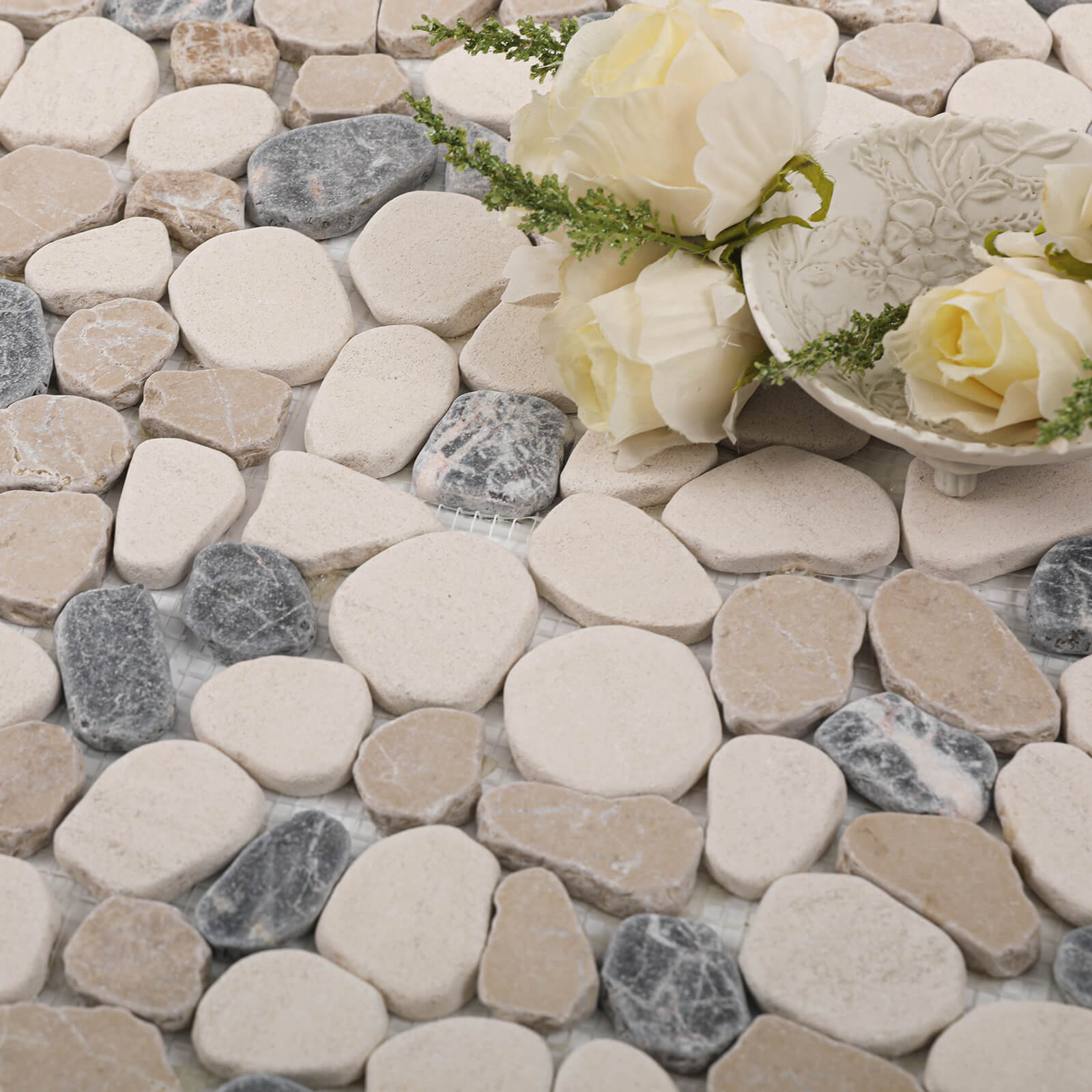 Diflart Stone Pebble Tile for Shower Floor, Sea Sand Random, 4 Sheets