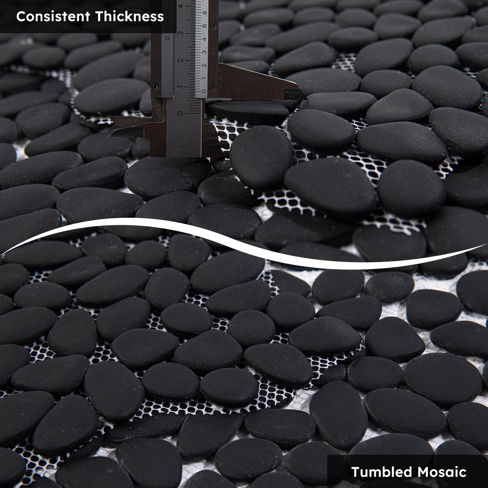 Diflart Pebble Tile for Shower Floor, Black, 5 Sq.ft, Pebble Backsplash for Kitchen Bathroom Wall and Floor Tile