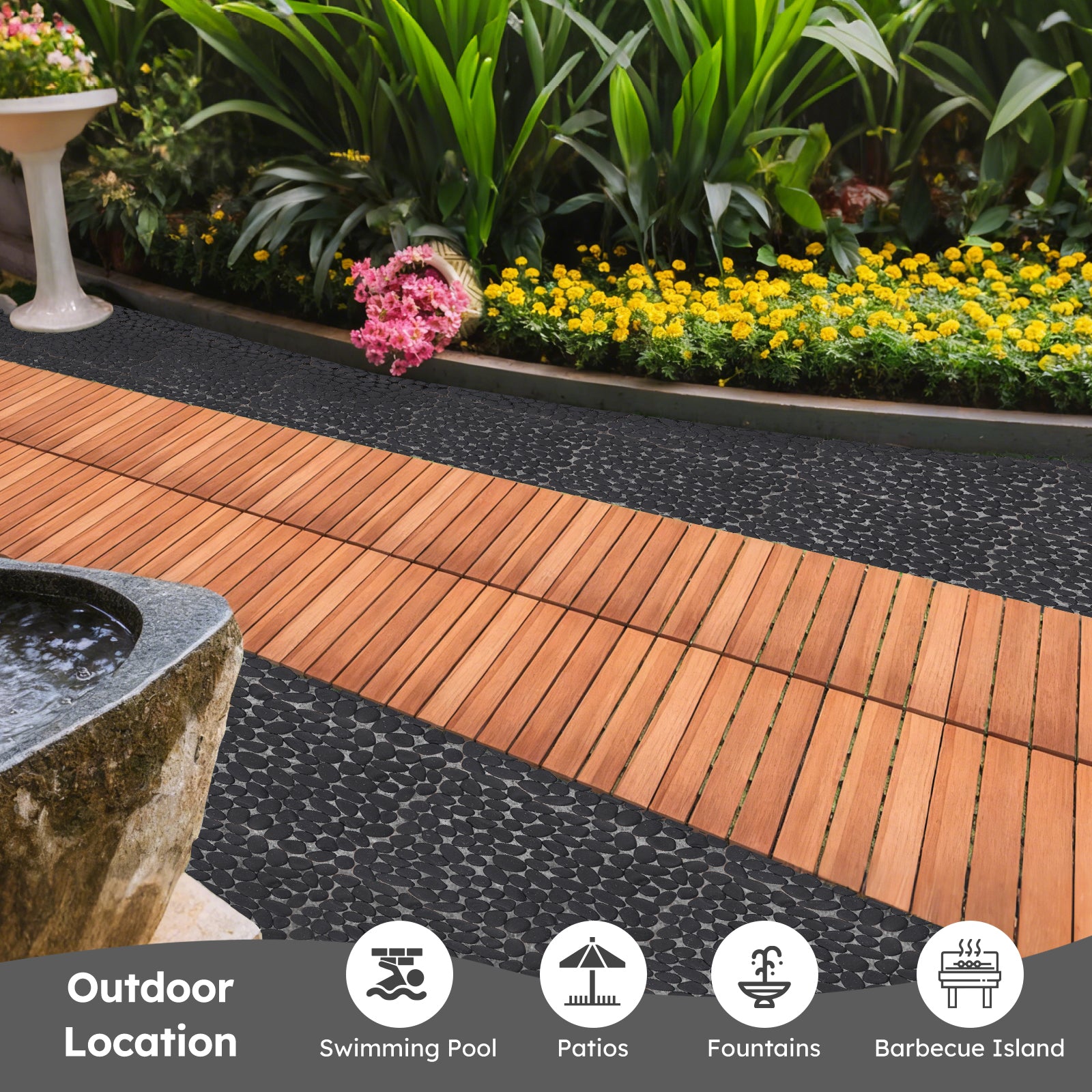 Diflart Pebble Tile for Shower Floor, Black, 5 Sq.ft, Pebble Backsplash for Kitchen Bathroom Wall and Floor Tile