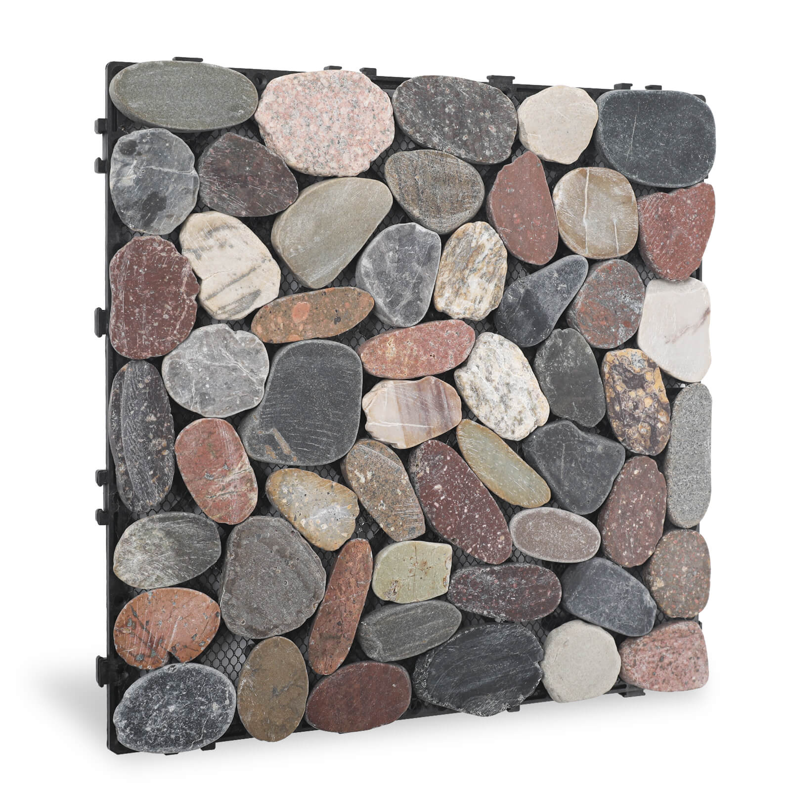 Diflart Pebble Tile for Shower Floor, Mountain Grey Oval, 4 Sheets, Sliced Interlocking Pebble Deck Tile Wall and Floor Tile