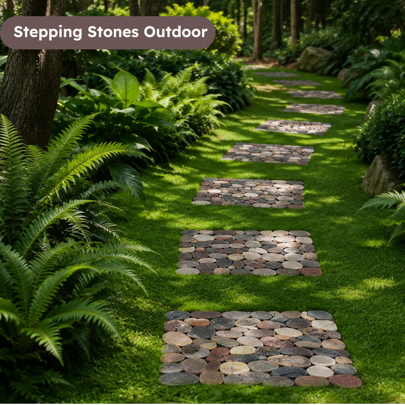 Diflart Natural Stepping Pebble Stones Deck Tiles for Outdoor, 4 Sheets, Interlocking  Sliced Pebble Mosaic Tile for Patio, Outside Walkway, Terrace, Garden