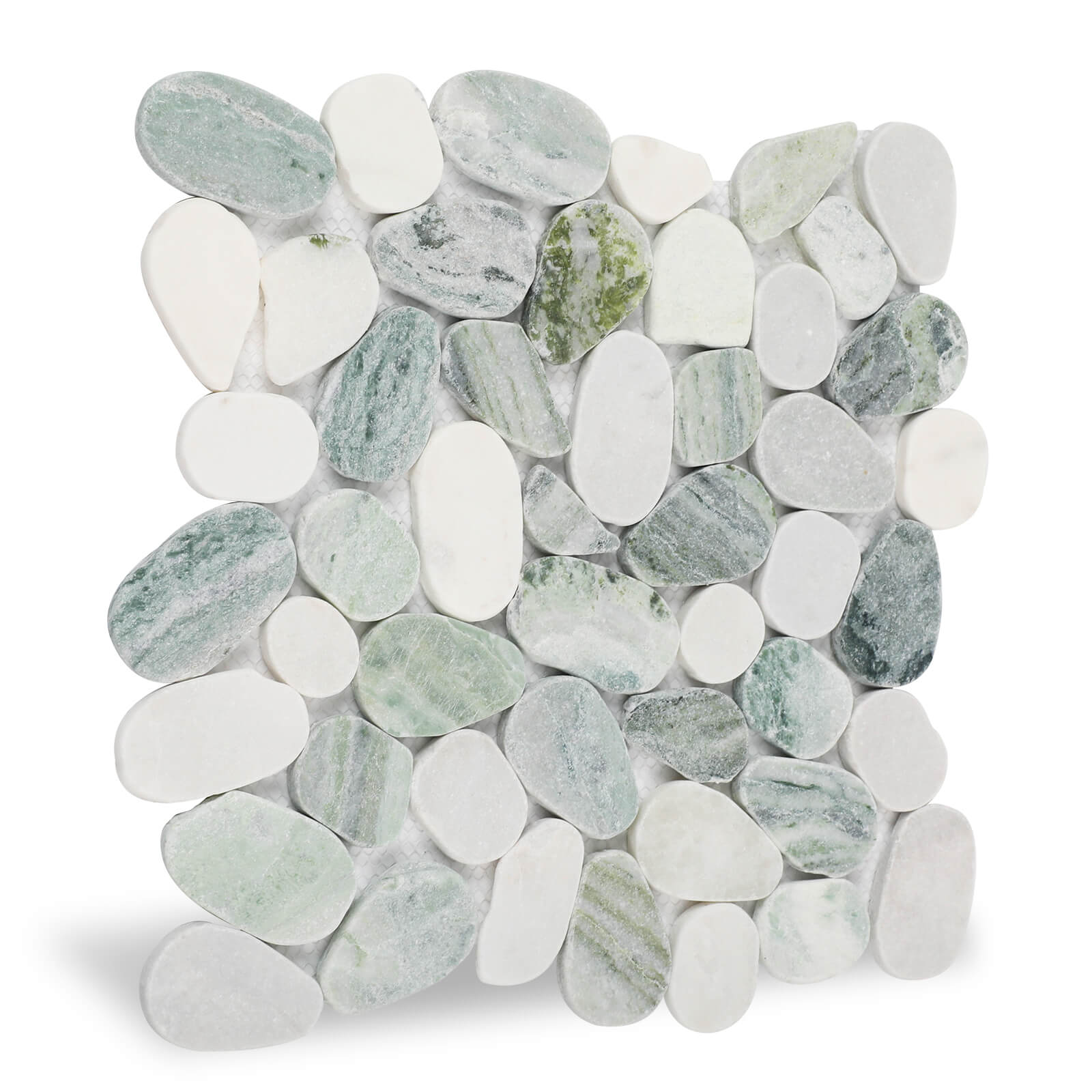 Diflart Pebble Tile for Shower Floor, Emerald Green Oval, 4 Sheets, Sliced Pebble Mosaic Backsplash for Kitchen Bathroom Floor and Wall Tile