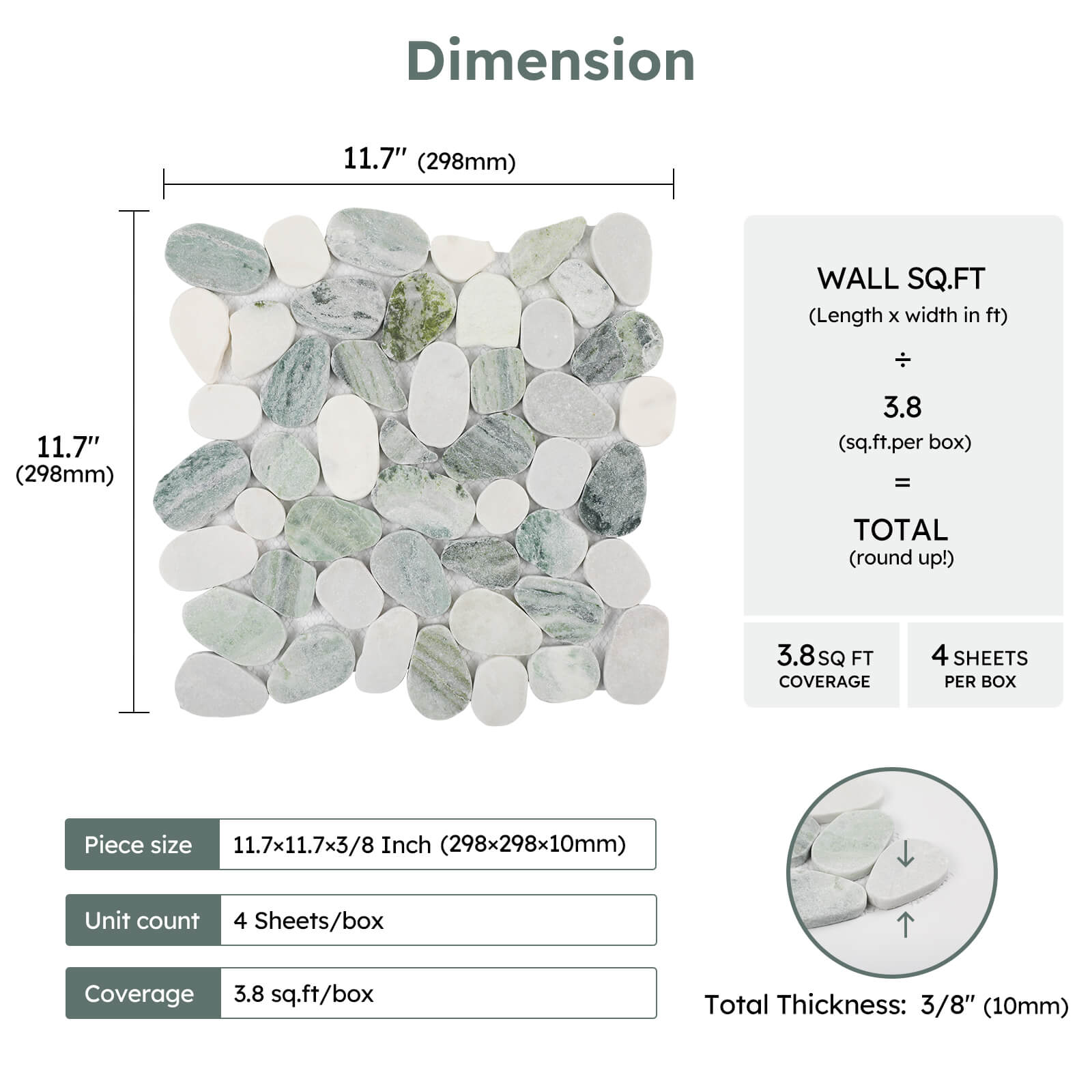 Diflart Pebble Tile for Shower Floor, Emerald Green Oval, 4 Sheets, Sliced Pebble Mosaic Backsplash for Kitchen Bathroom Floor and Wall Tile