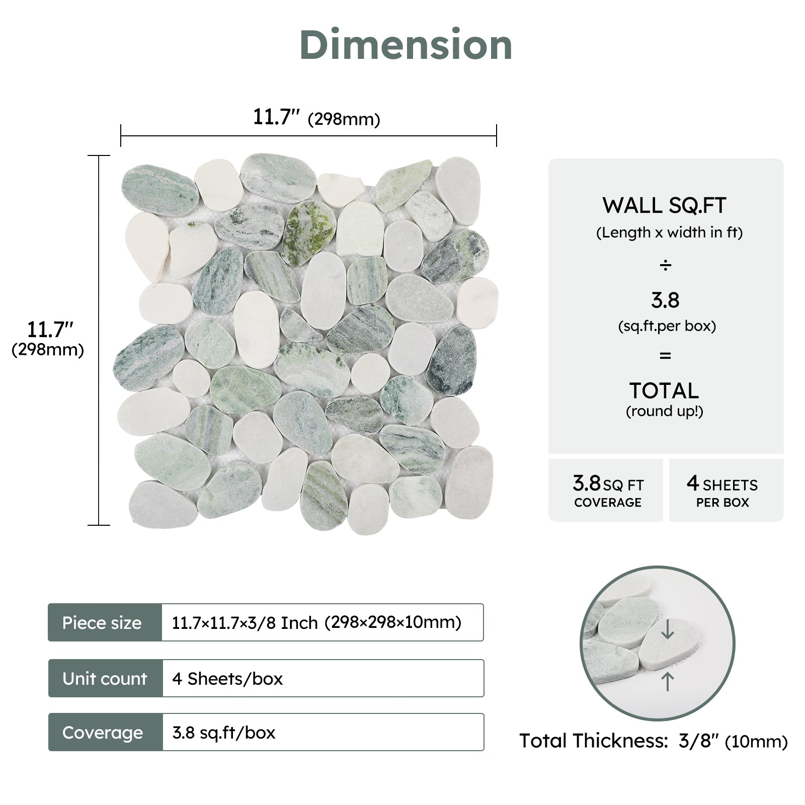 Diflart Pebble Tile for Shower Floor, Emerald Green Oval, 4 Sheets, Sliced Pebble Mosaic Backsplash for Kitchen Bathroom Floor and Wall Tile