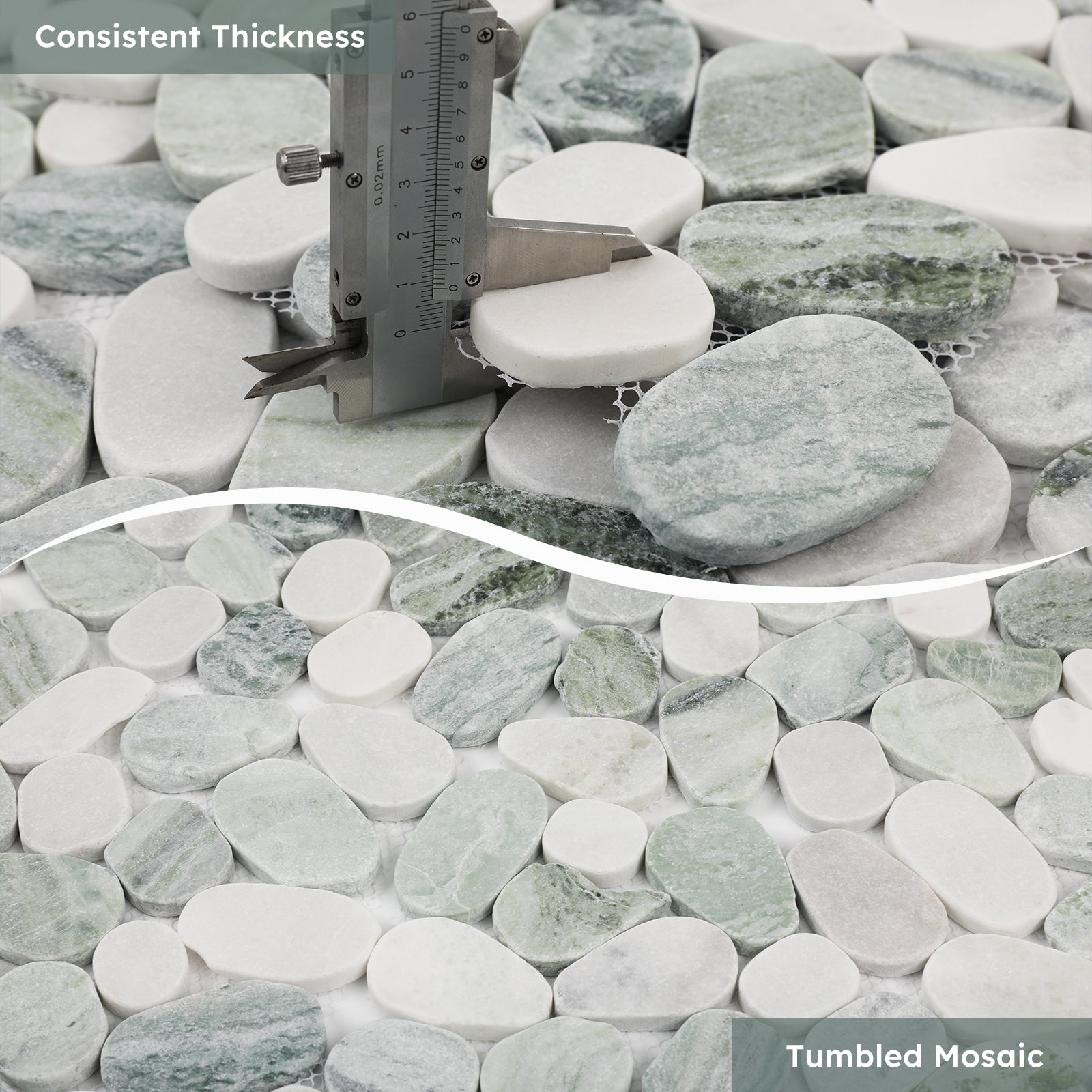 Diflart Pebble Tile for Shower Floor, Emerald Green Oval, 4 Sheets, Sliced Pebble Mosaic Backsplash for Kitchen Bathroom Floor and Wall Tile