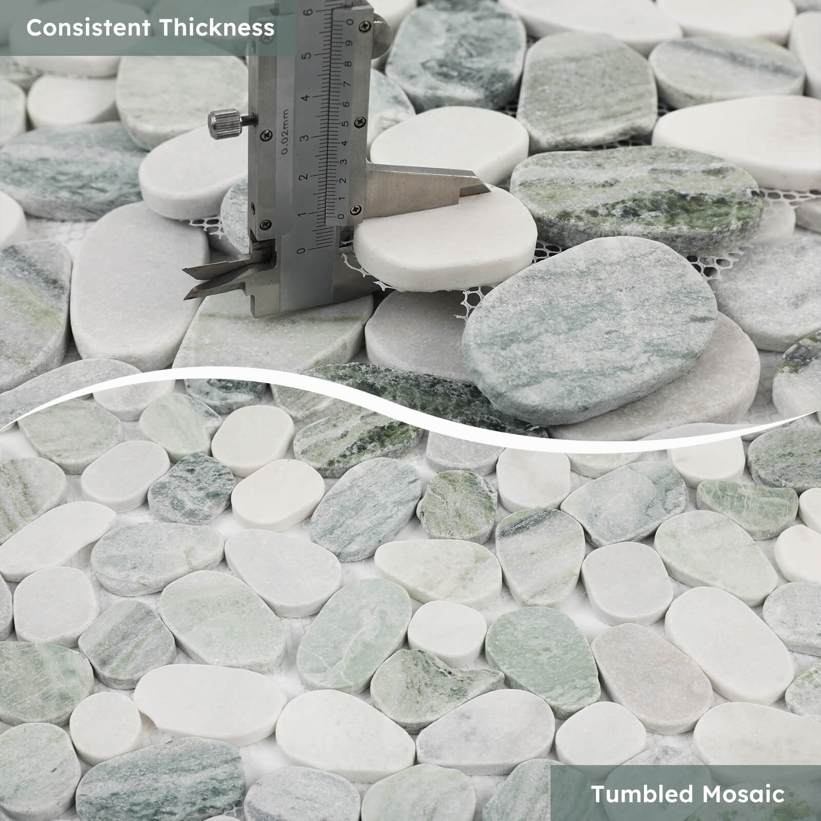 Diflart Pebble Tile for Shower Floor, Emerald Green Oval, 4 Sheets, Sliced Pebble Mosaic Backsplash for Kitchen Bathroom Floor and Wall Tile