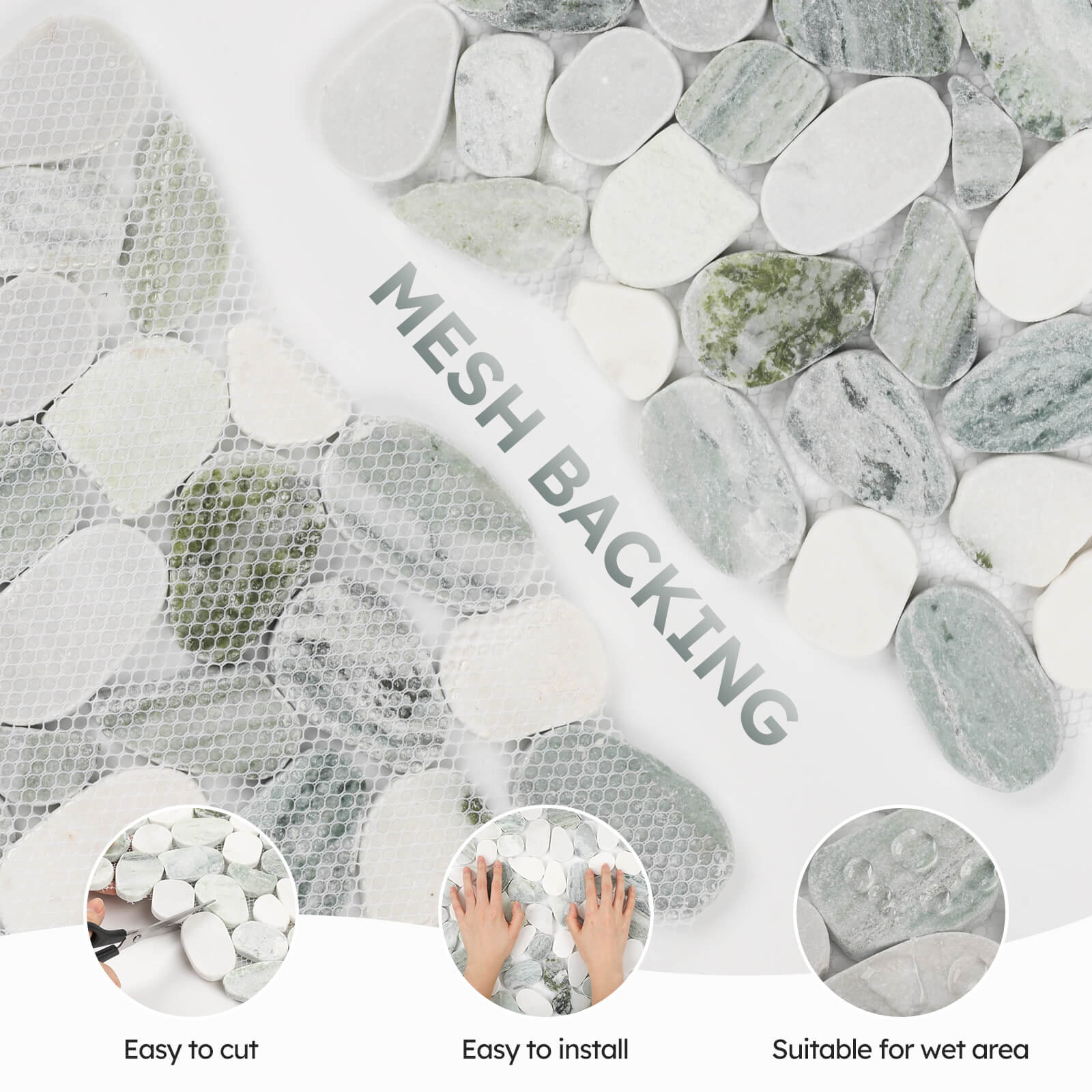 Diflart Pebble Tile for Shower Floor, Emerald Green Oval, 4 Sheets, Sliced Pebble Mosaic Backsplash for Kitchen Bathroom Floor and Wall Tile