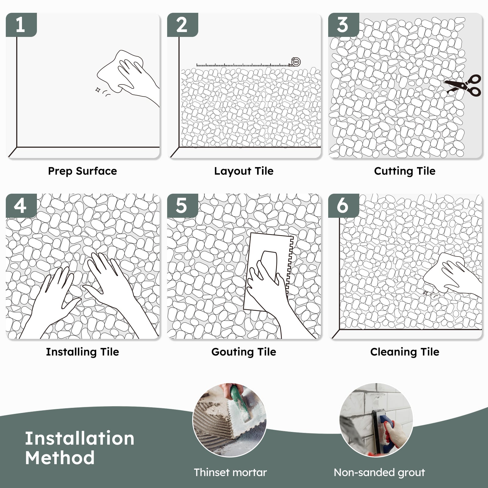 Diflart Pebble Tile for Shower Floor, Emerald Green Oval, 4 Sheets, Sliced Pebble Mosaic Backsplash for Kitchen Bathroom Floor and Wall Tile