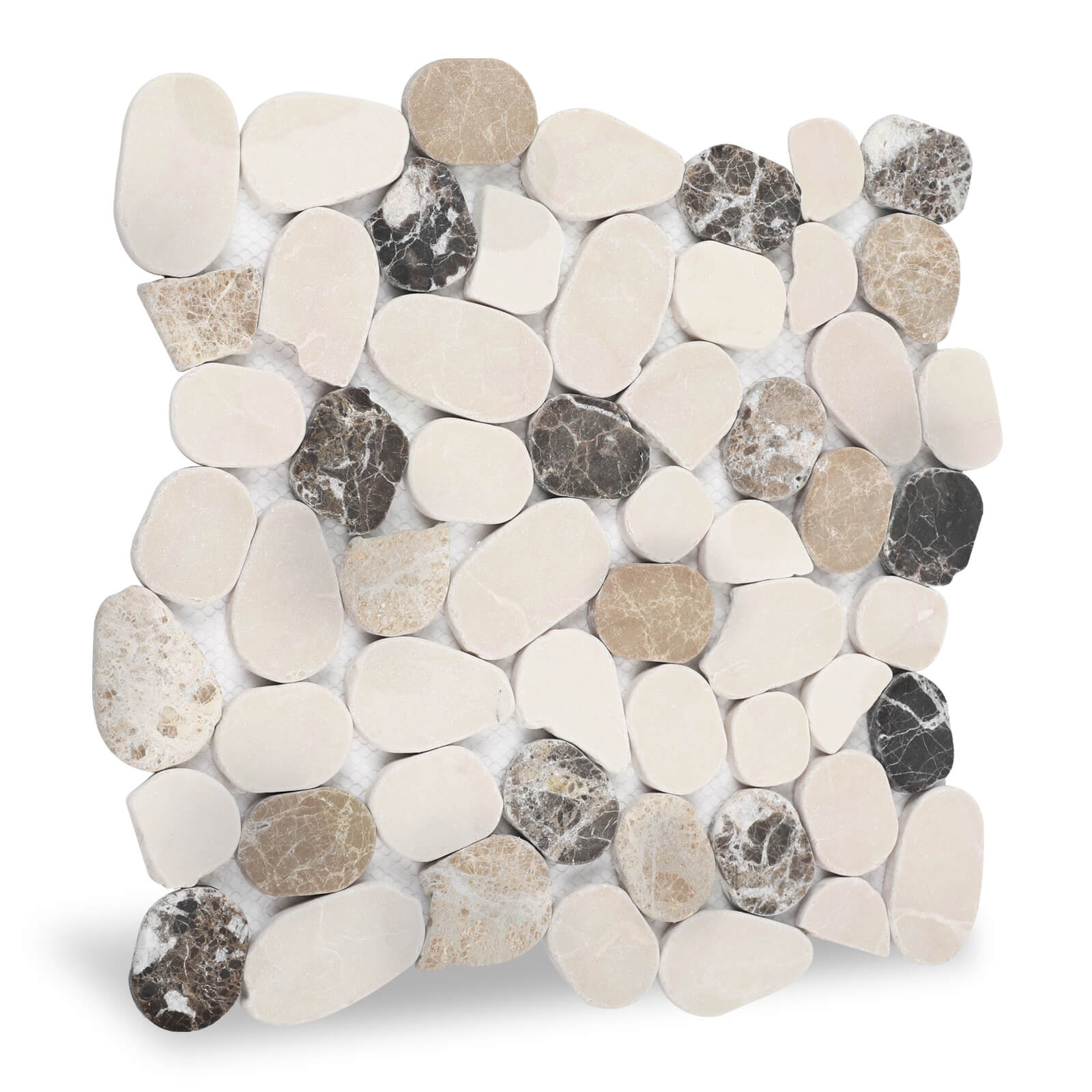 Diflart Pebble Tile for Shower Floor, Brown and Beige Oval, 4 Sheets, Sliced Pebble Mosaic Backsplash for Kitchen Bathroom Floor and Wall Tile