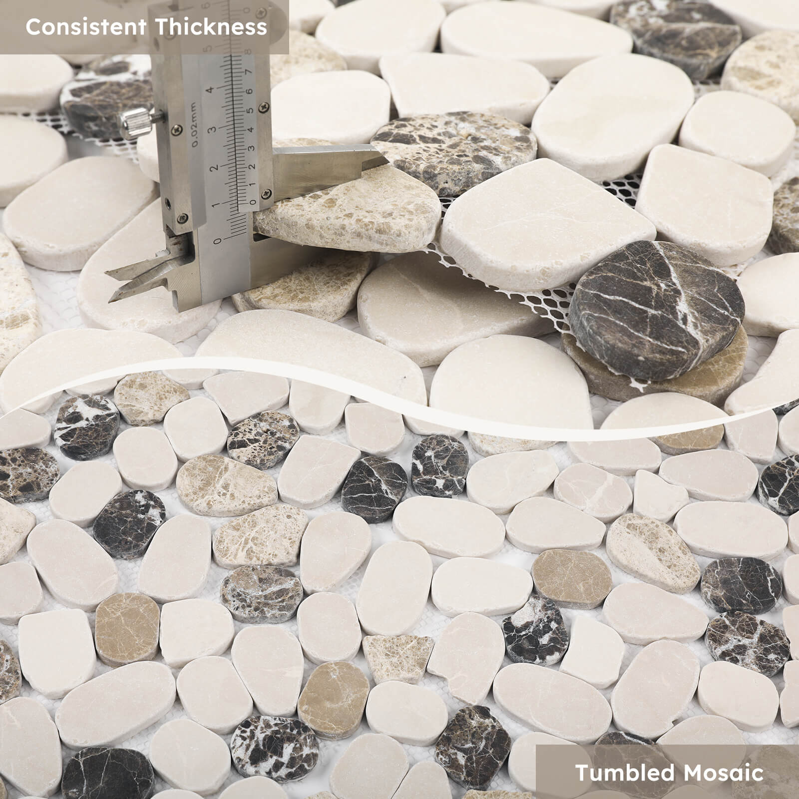 Diflart Pebble Tile for Shower Floor, Brown and Beige Oval, 4 Sheets, Sliced Pebble Mosaic Backsplash for Kitchen Bathroom Floor and Wall Tile