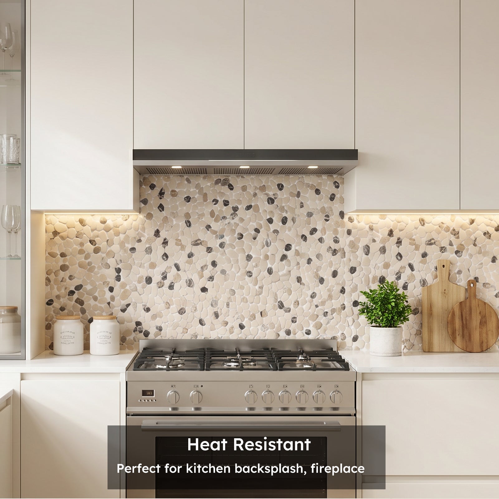 Diflart Pebble Tile for Shower Floor, Brown and Beige Oval, 4 Sheets, Sliced Pebble Mosaic Backsplash for Kitchen Bathroom Floor and Wall Tile