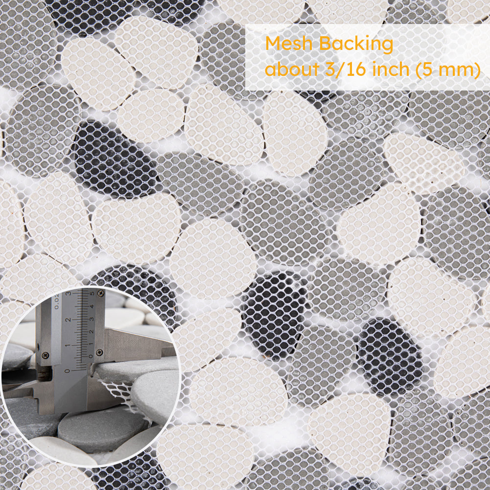 Diflart Sliced Pebble Tile Tumbled for Kitchen Bathroom Backsplask Shower Floor Pack of 5 Sheets (Gray and White)