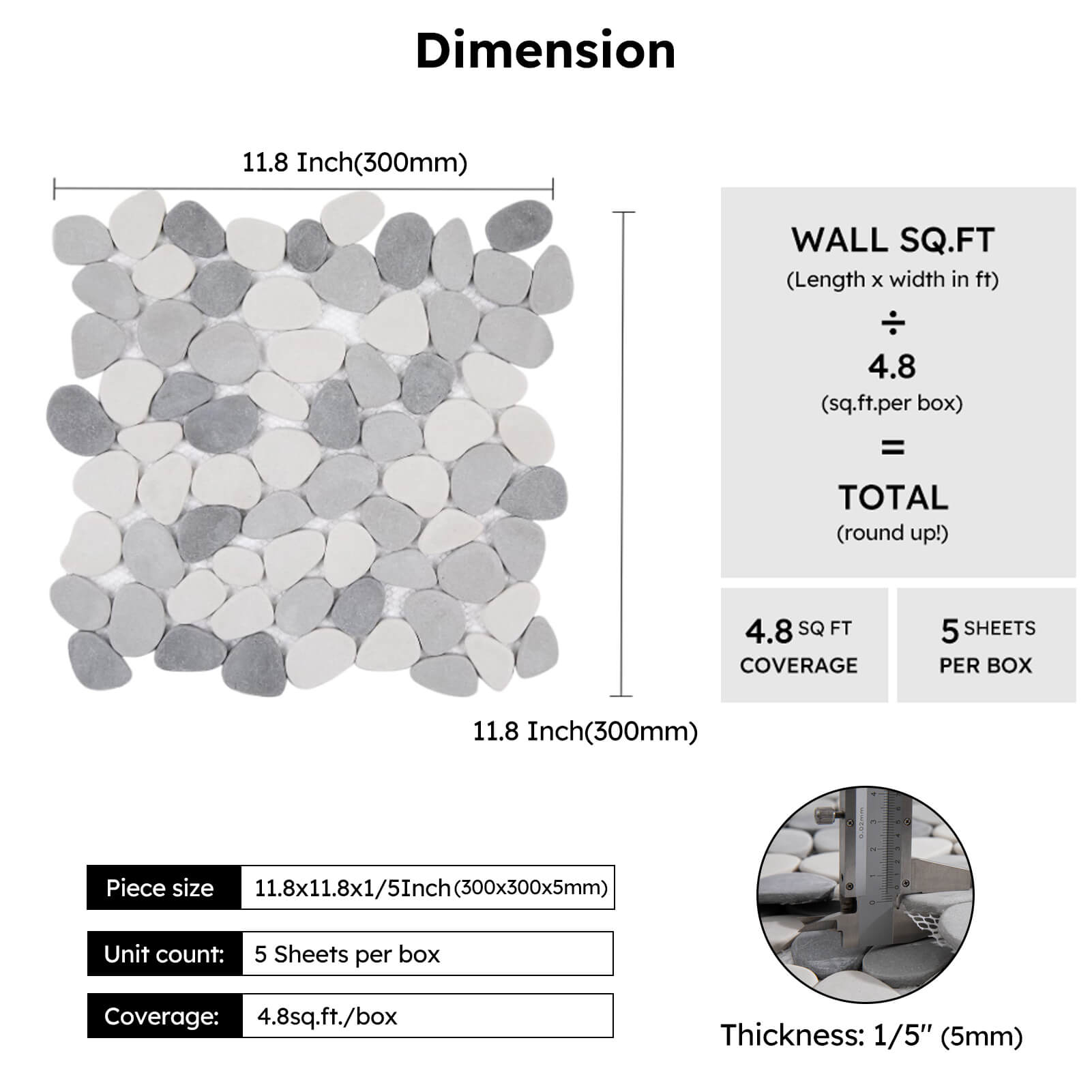 Diflart Pebble Tile for Shower Floor, Java Tan and White, 5 Sq.ft, Pebble Backsplash for Kitchen Bathroom Wall and Floor Tile