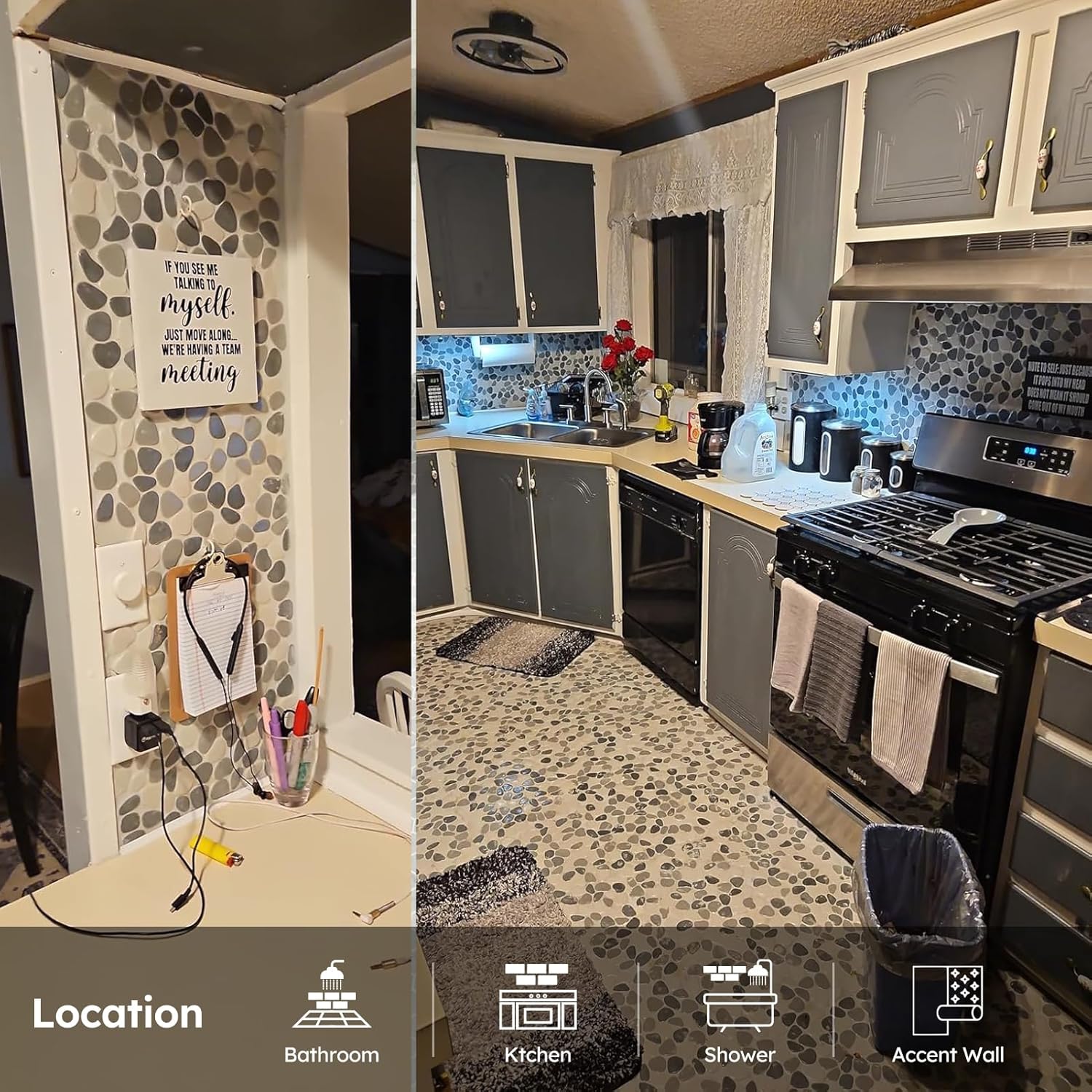 Diflart Pebble Tile for Shower Floor, Java Tan and White, 5 Sq.ft, Pebble Backsplash for Kitchen Bathroom Wall and Floor Tile