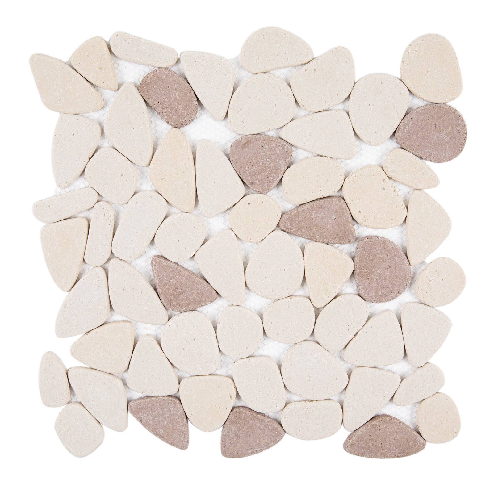 Diflart Sliced Pebble Tile Tumbled for Kitchen Bathroom Backsplask Shower Floor Pack of 5 Sheets (Java Tan and White)
