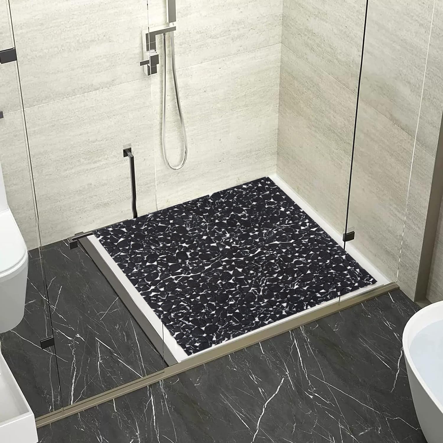 Diflart Pebble Tile for Shower Floor, Black Marble Veins, 10 Sq.ft, Sliced Pebble Backsplash for Kitchen Bathroom Wall and Floor Tile