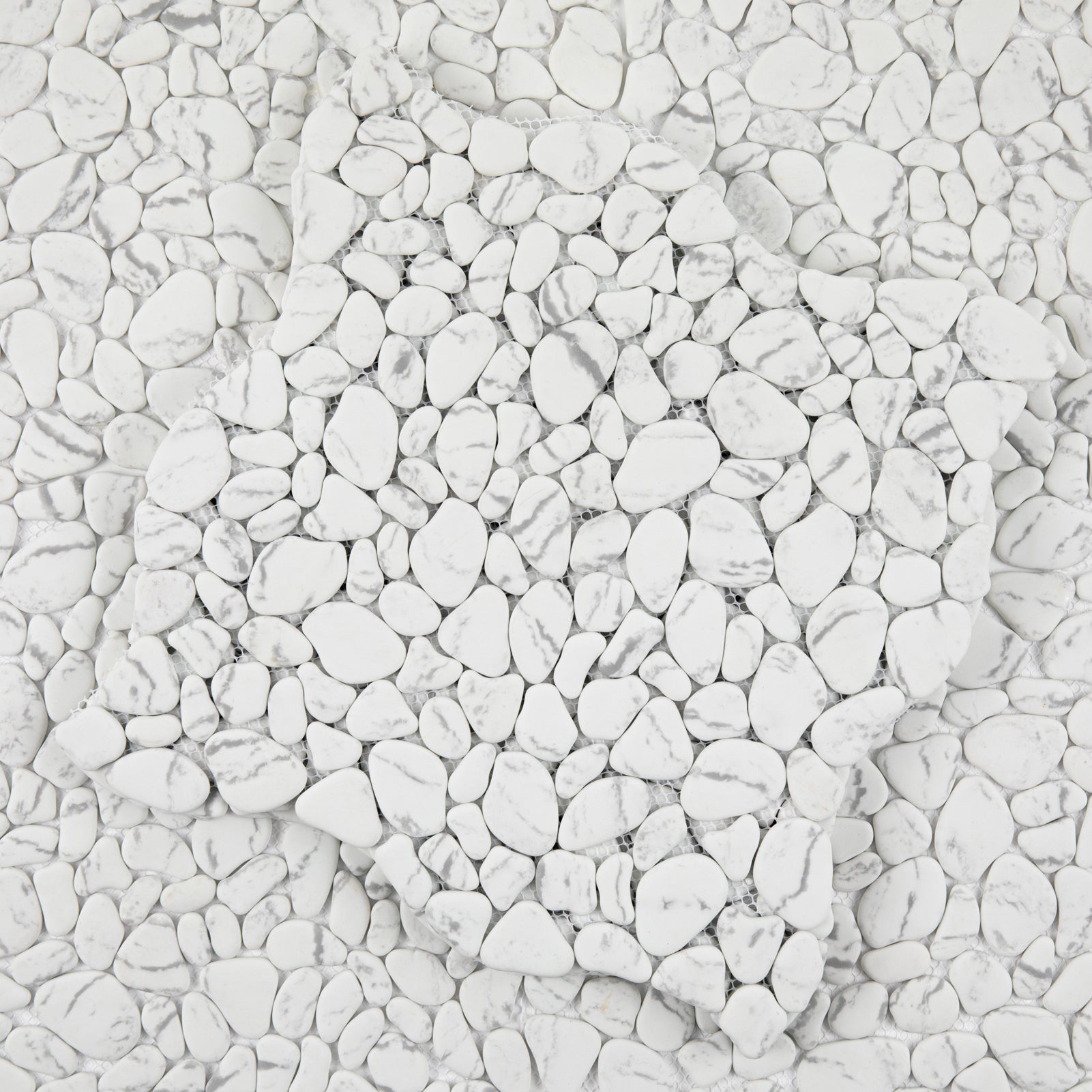 Diflart Pebble Tile for Shower Floor, White Marble Veins, 10 sheets