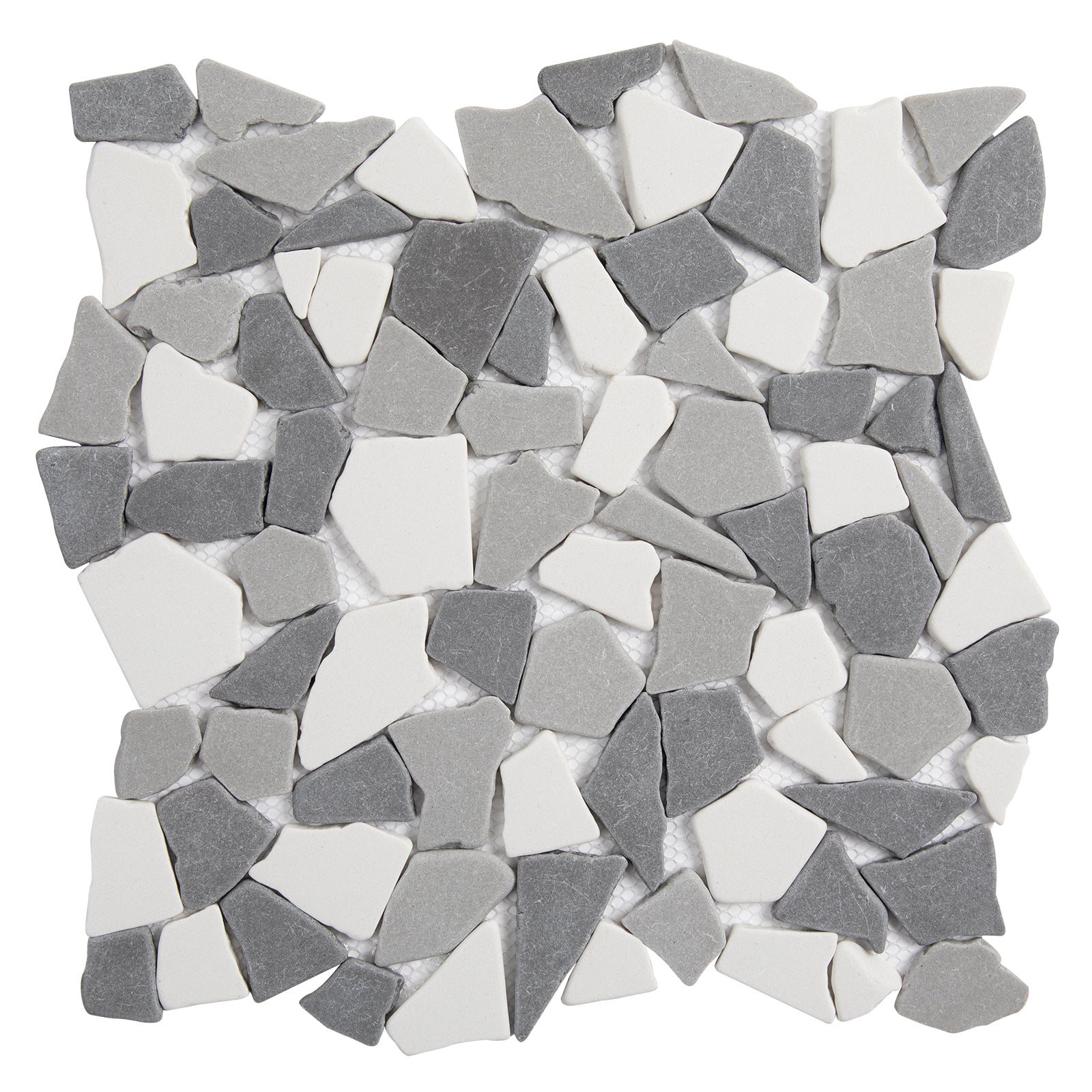 Diflart Pebble Tile for Shower Floor, Gray and White Geometric, 5 Sq.ft, Stone Mosaic Backsplash for Kitchen Bathroom Wall and Floor Tile