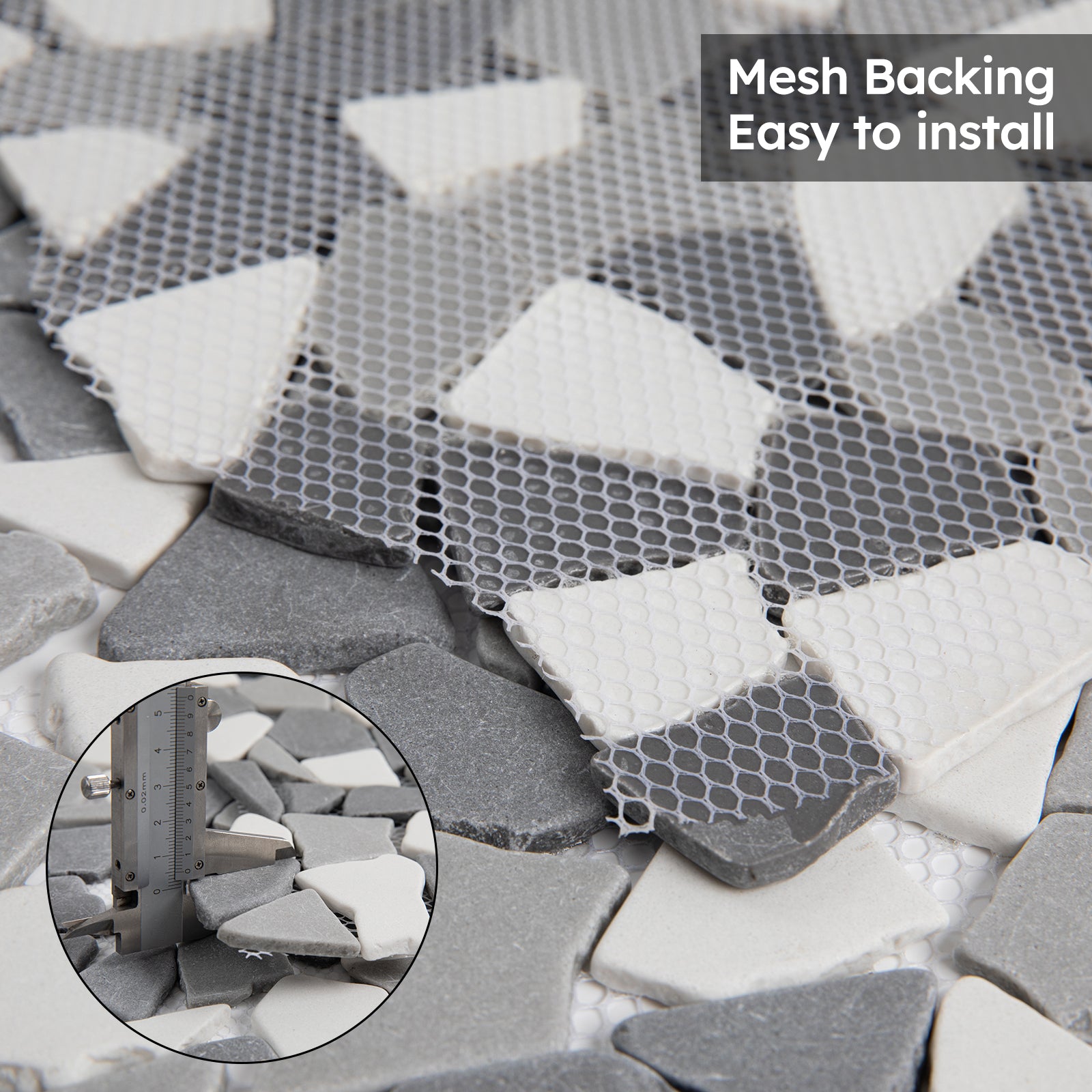 Diflart Pebble Tile for Shower Floor, Gray and White Geometric, 5 Sq.ft, Stone Mosaic Backsplash for Kitchen Bathroom Wall and Floor Tile