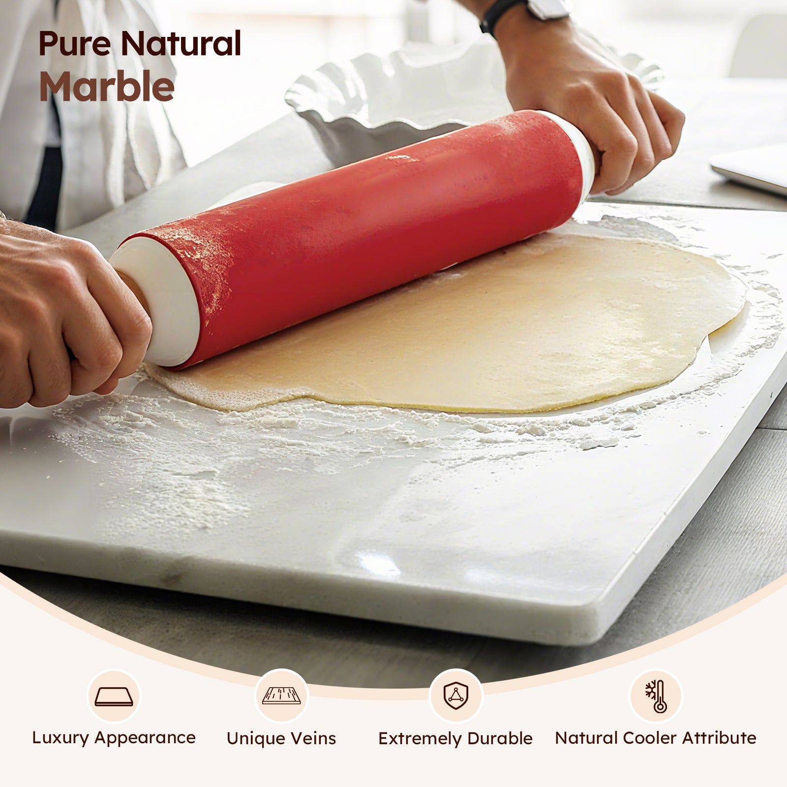 Diflart Natural Marble Pastry Board for Kitchen, 16x20 Inch, White, Marble Slab for Cheese, Cutting, Serving, Carrara Bianco Marble Stone Board, Christmas Thanksgiving Gift