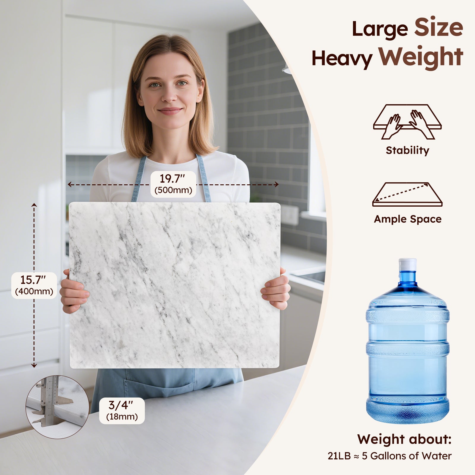 Diflart Natural Marble Pastry Board for Kitchen, 16x20 Inch, White, Marble Slab for Cheese, Cutting, Serving, Carrara Bianco Marble Stone Board, Christmas Thanksgiving Gift